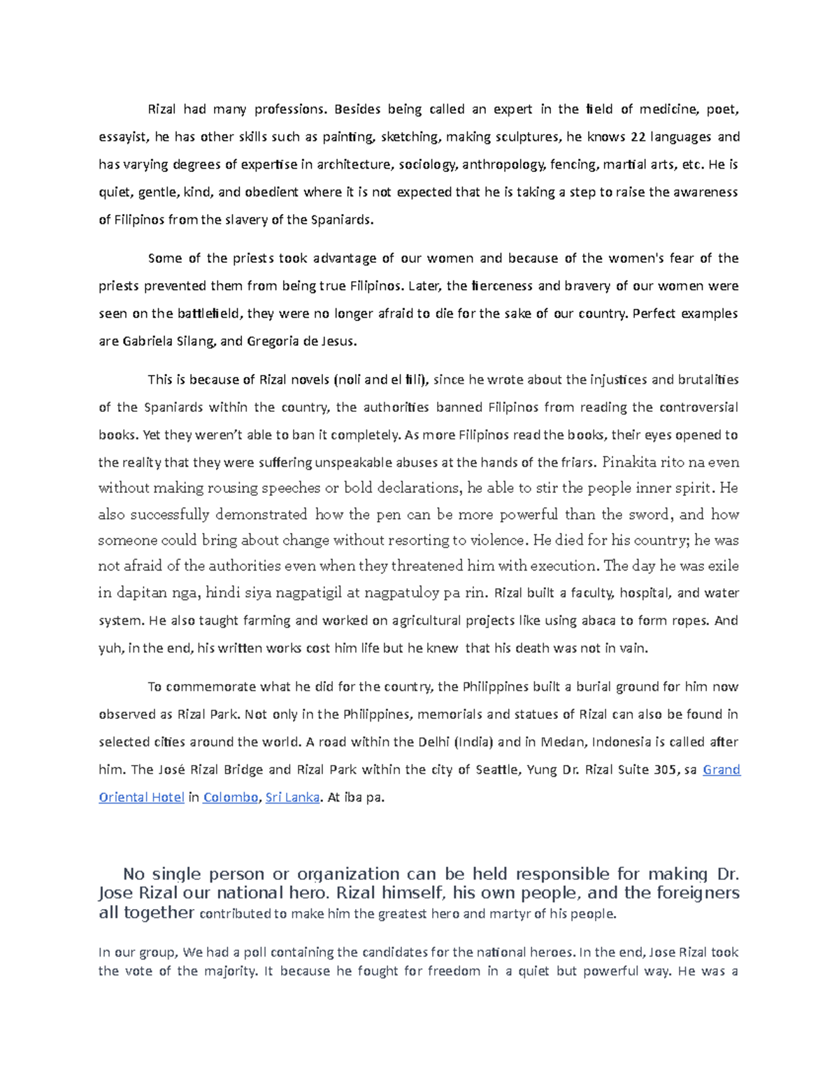 Rizal Script - Rizal had many professions. Besides being called an ...