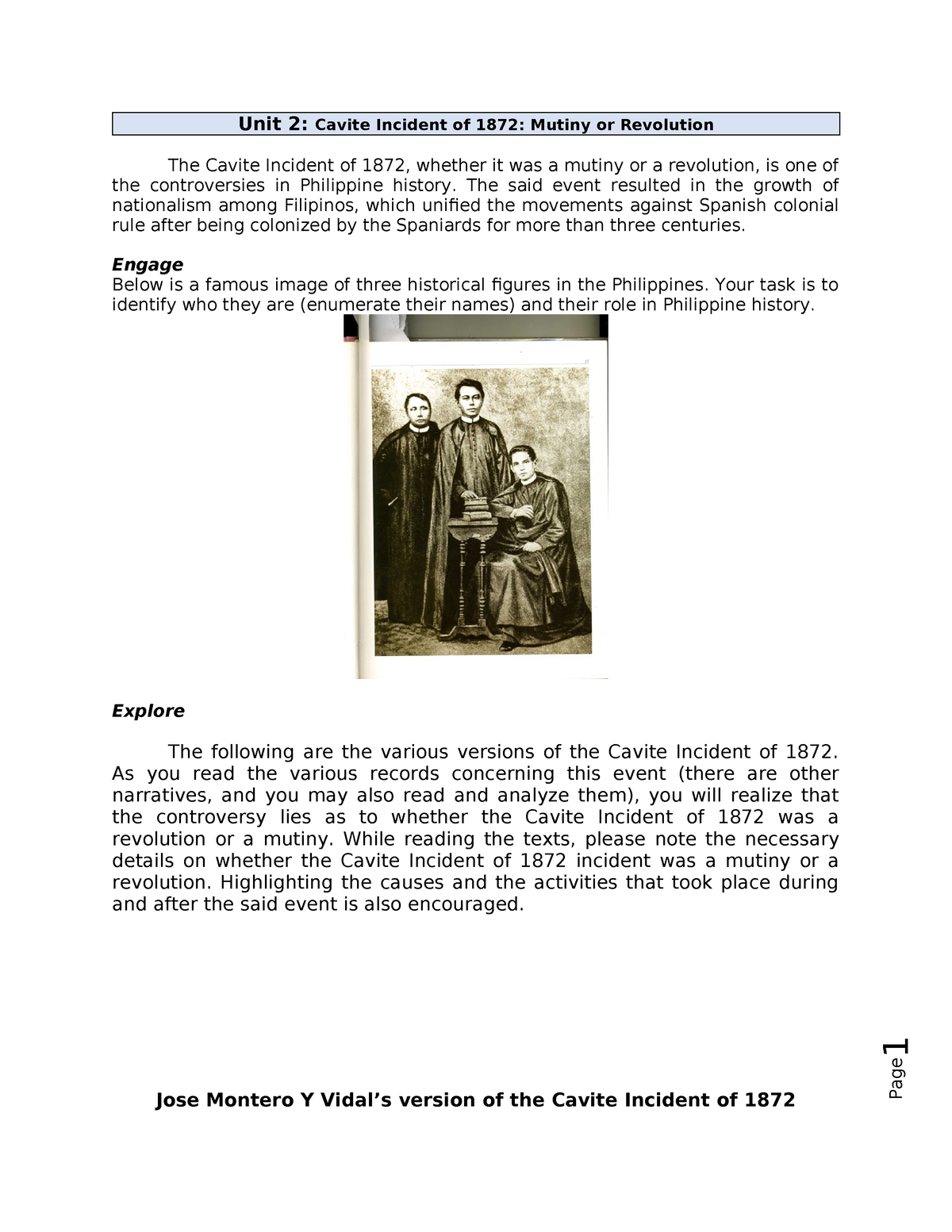 Cavite Mutiny - Cavity Munity. - Page 1 Unit 2: Cavite Incident Of 1872 ...