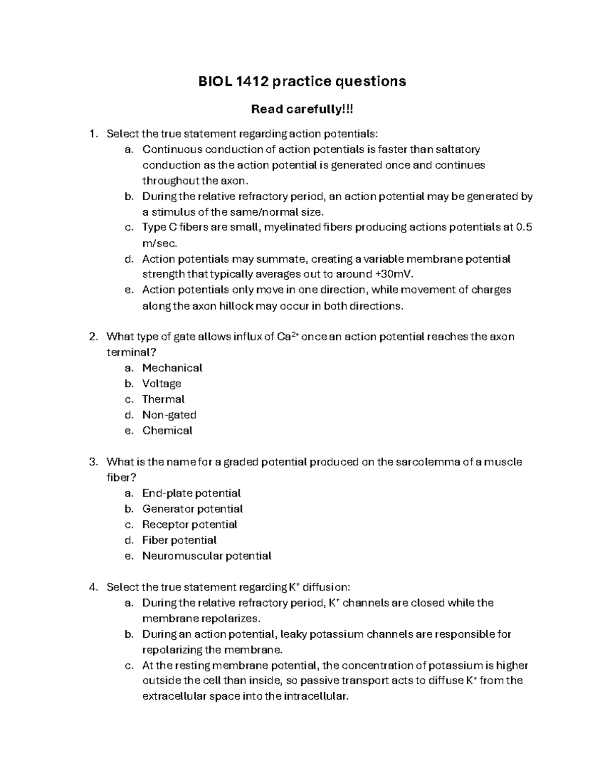 Biol 1412 Practice Questions For Midterm 1[ 85] Biol 1412 Practice