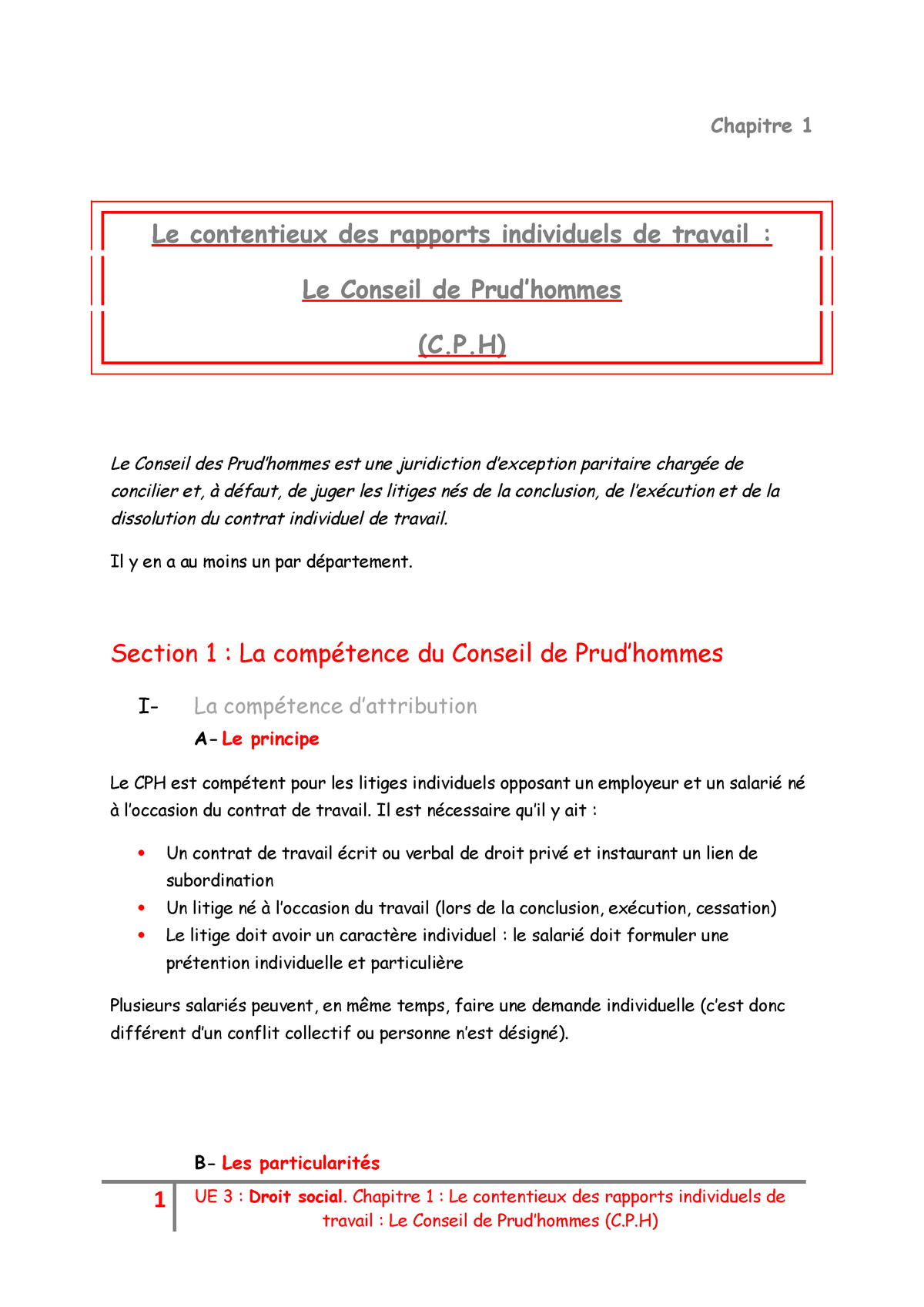 Chapitre 1 Le Conseil De Prud Hommes Cph Chapitre Le Contentieux Des Studocu