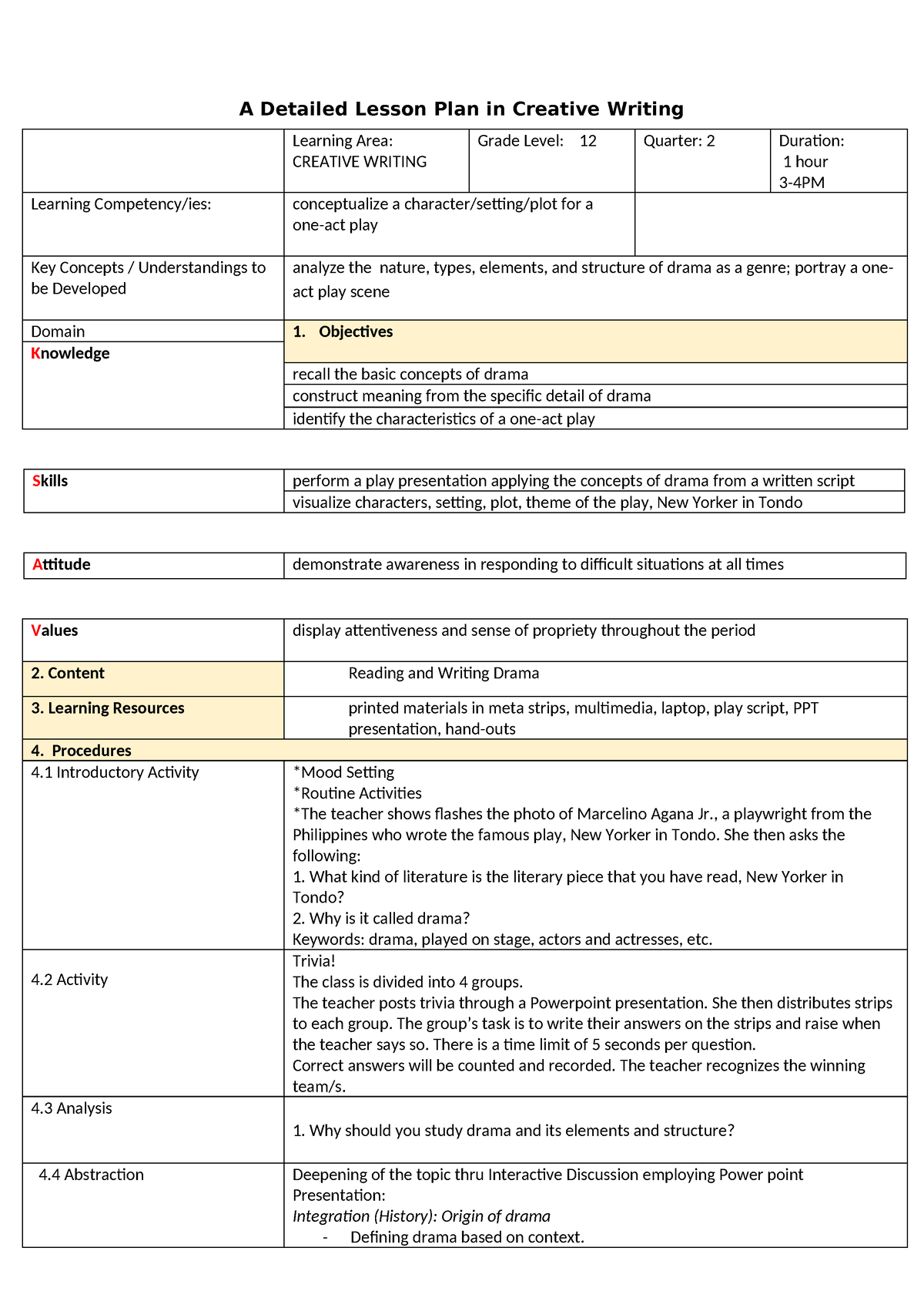 esl creative writing lesson plan