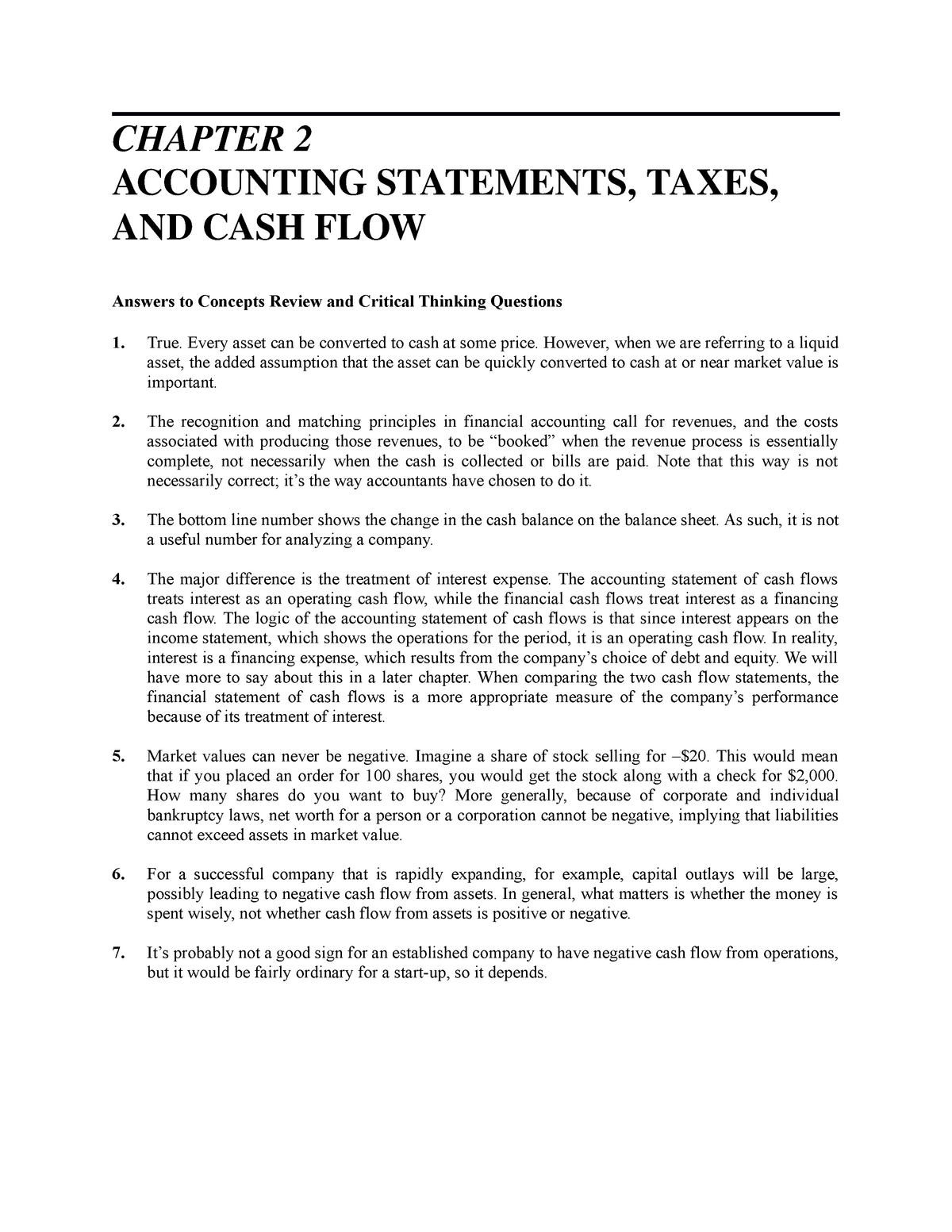 Chapter-2 - Practice - CHAPTER 2 ACCOUNTING STATEMENTS, TAXES, AND CASH ...