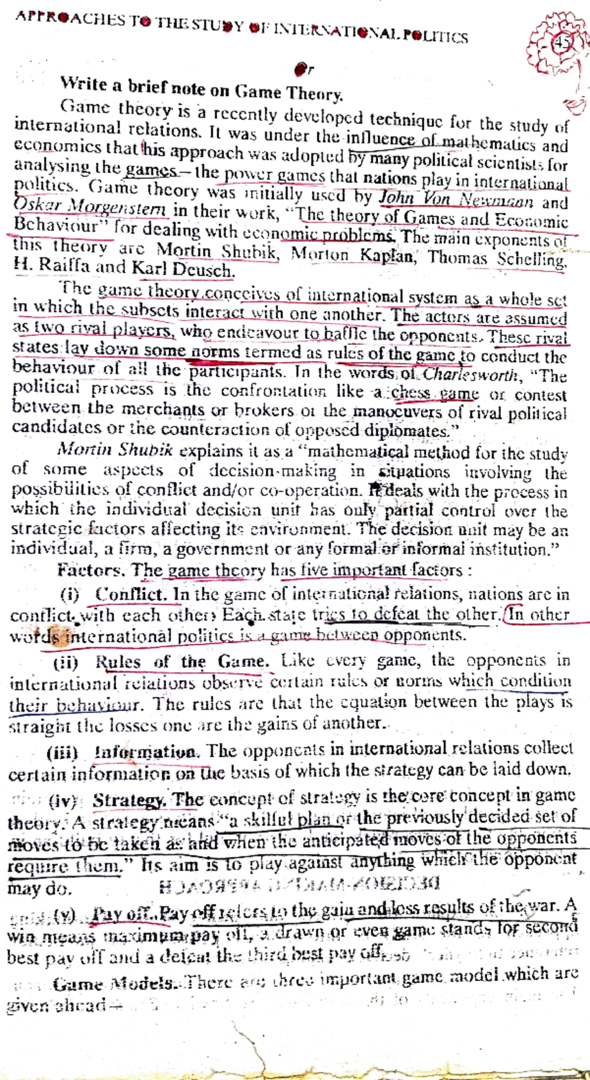 Game Theory - Summary Political - APPROACHES TO THE STUDY OF ...