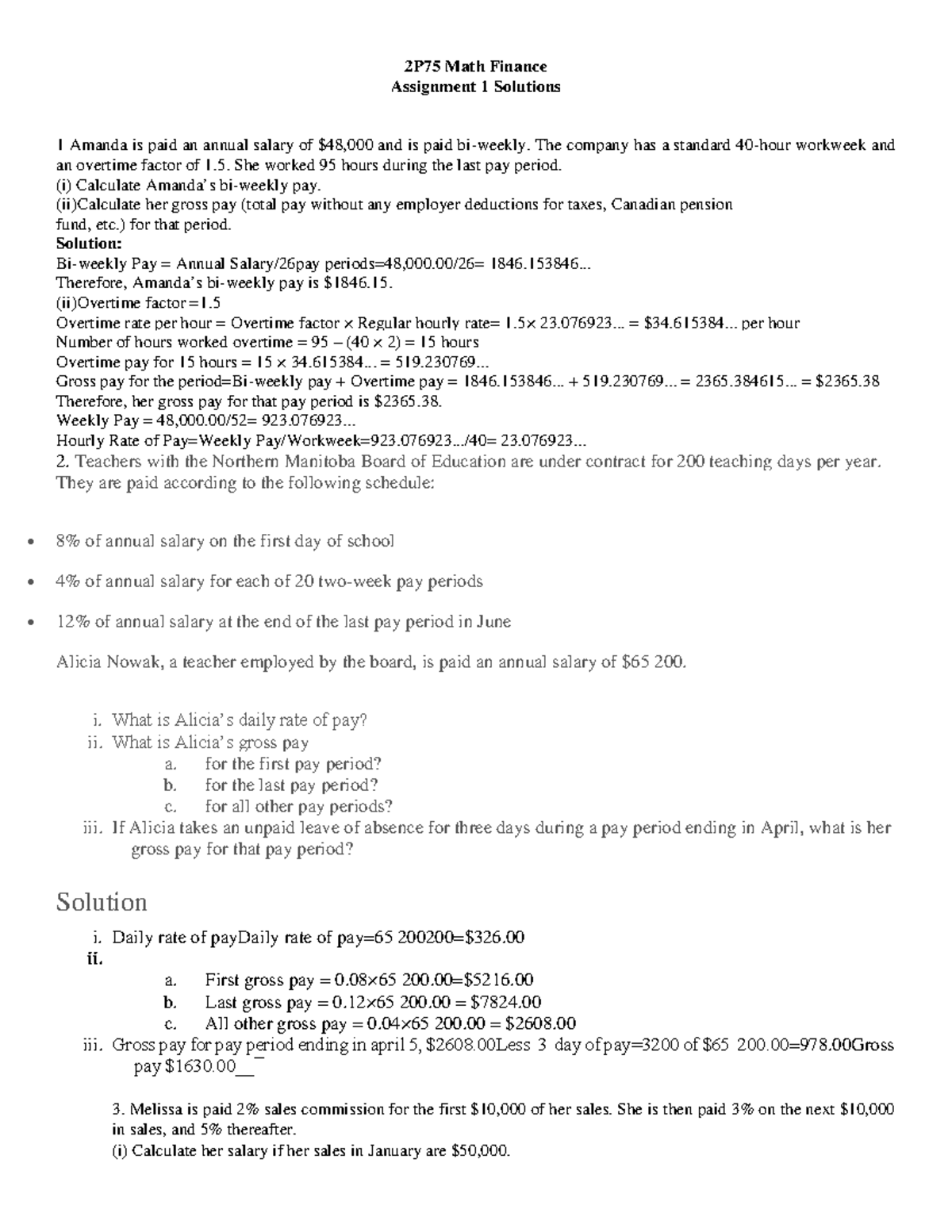 Assignment 1 Solutions - 2P75 Math Finance Assignment 1 Solutions 1 ...