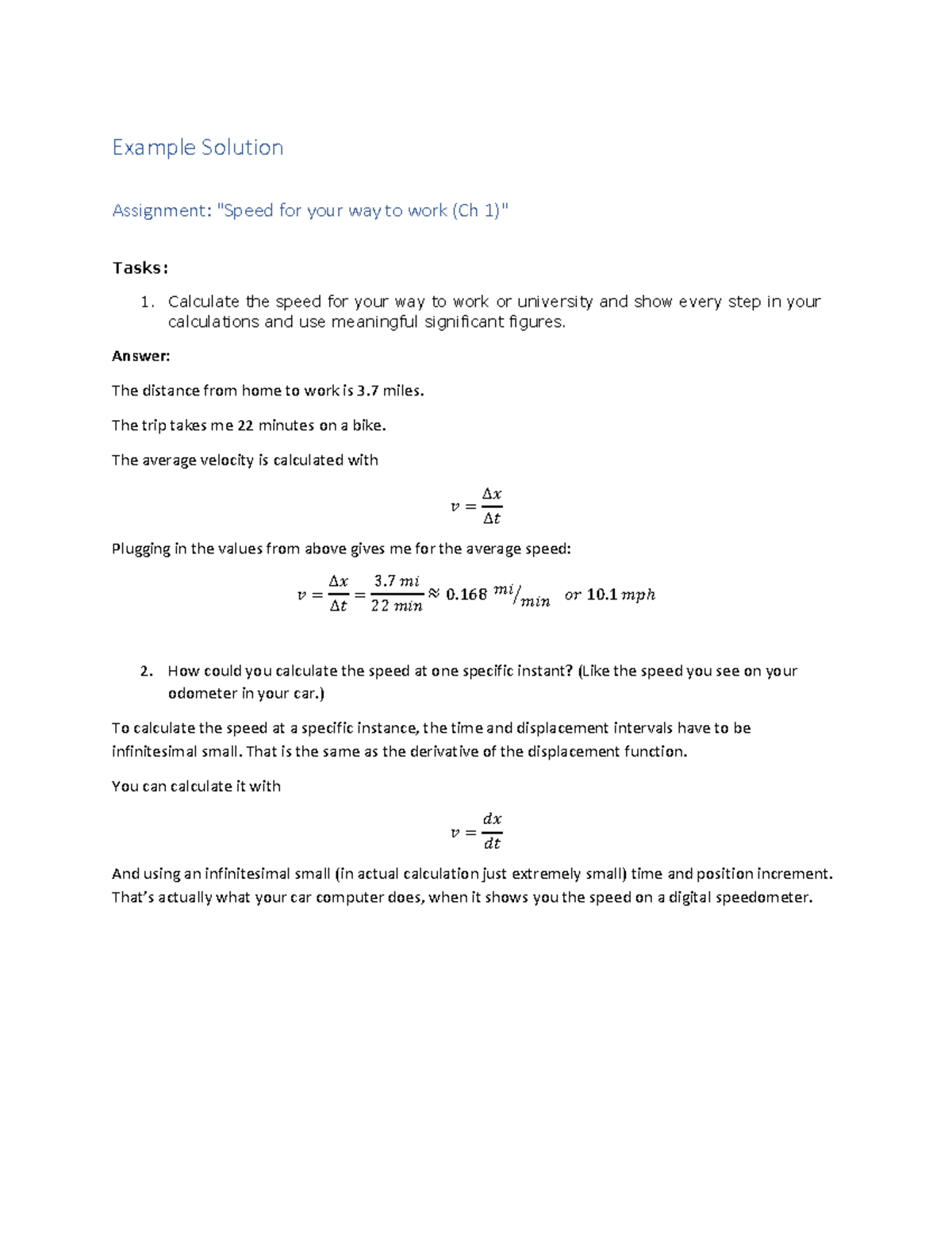 Example Solution Ch 1 Assignment - Example Solution Assignment: "Speed ...