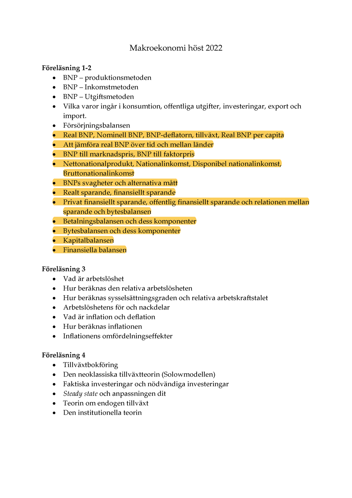 Sammanfattning Makroekonomi Höst 2022 - Makroekonomi Höst 2022 ...