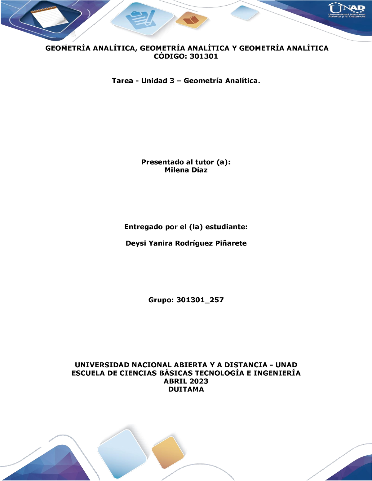 Tarea 3. Algebra - GEOMETRÍA ANALÍTICA, GEOMETRÍA ANALÍTICA Y GEOMETRÍA ...