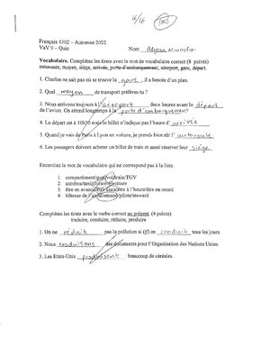 Chapter 8 Test - graded and completed test - FRE 2310 - Baylor ...