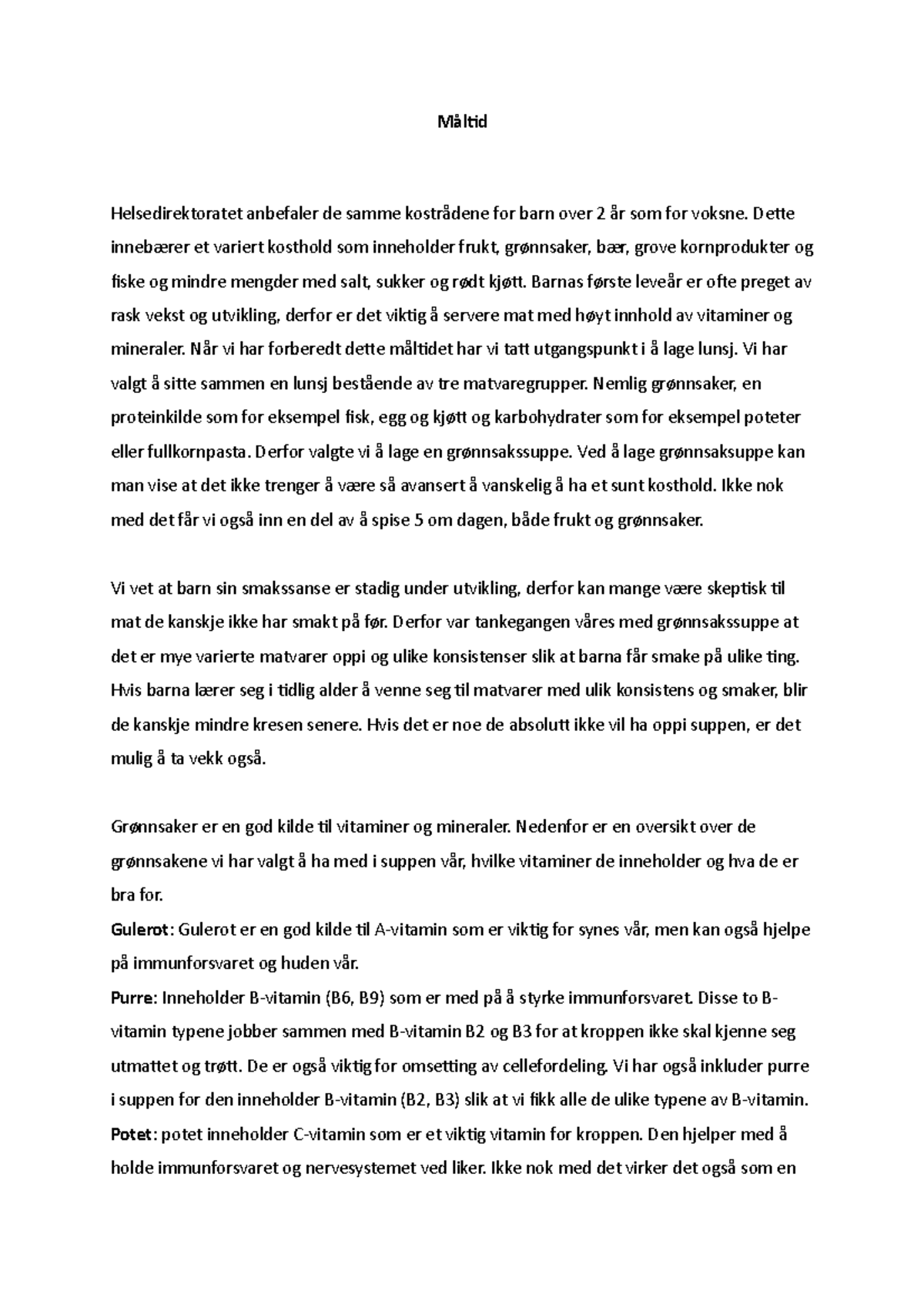 Mat og helse del Måltid Helsedirektoratet anbefaler de samme