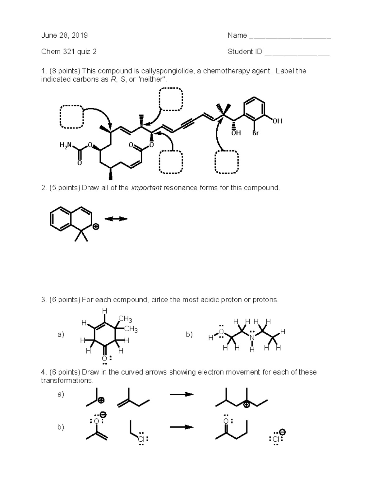 Chem 321 2019 Summer Quiz 2 - - Studocu