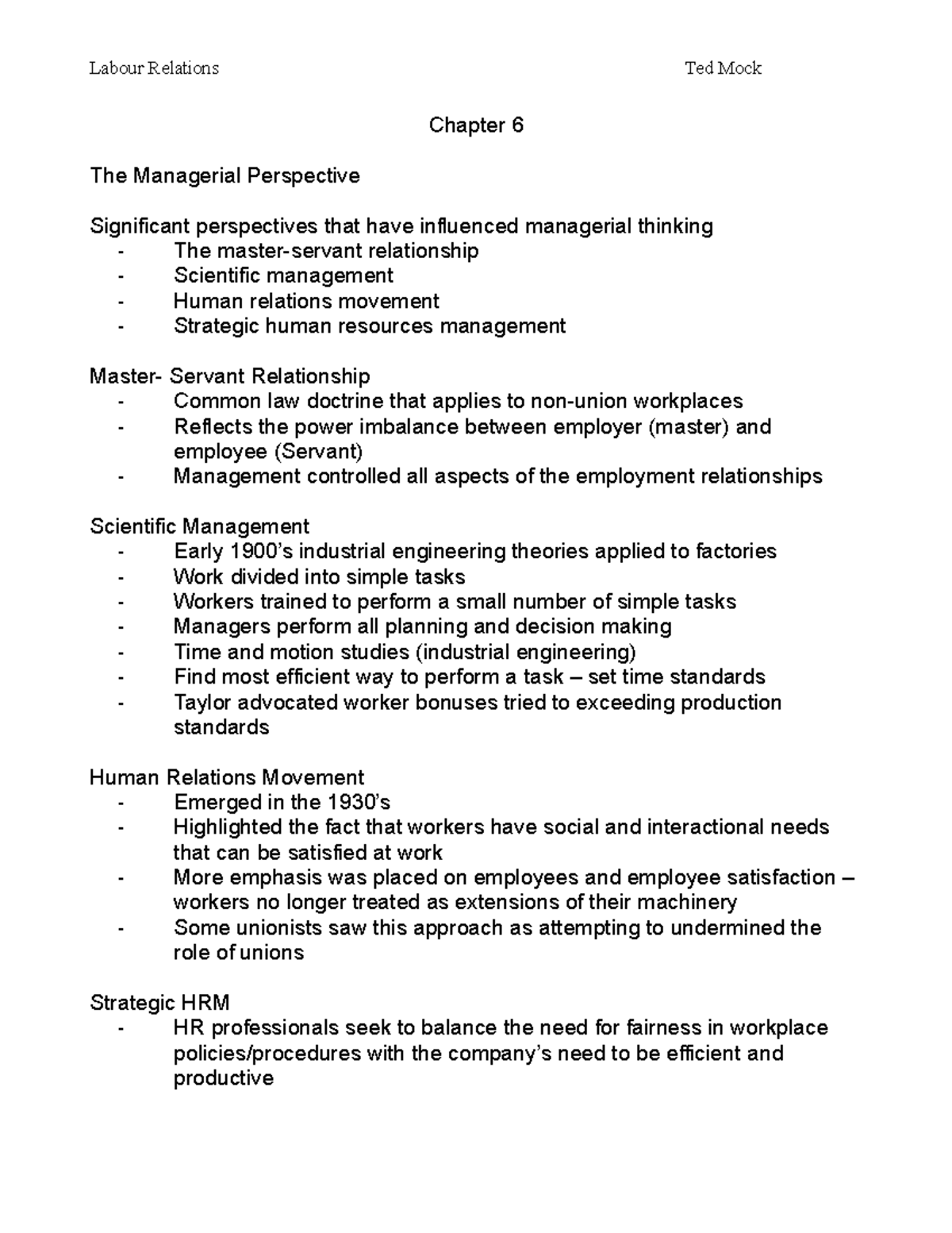 HST750 - Week 7 Notes - Chapter 6 The Managerial Perspective ...
