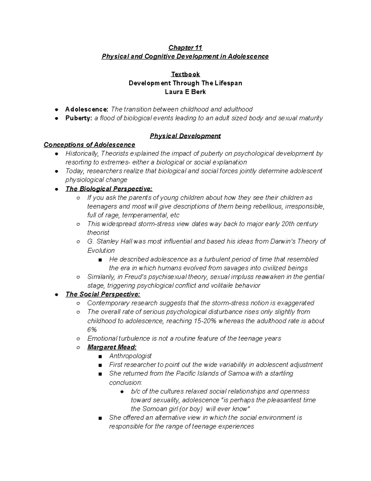 Developmental Psychology Chapter 11: Physical and Cognitive Development ...