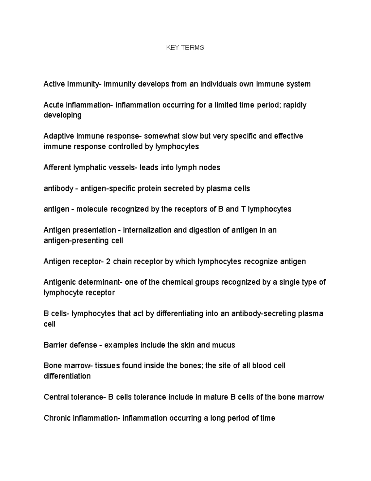 KEY Terms - lecture notes - KEY TERMS Active Immunity- immunity ...