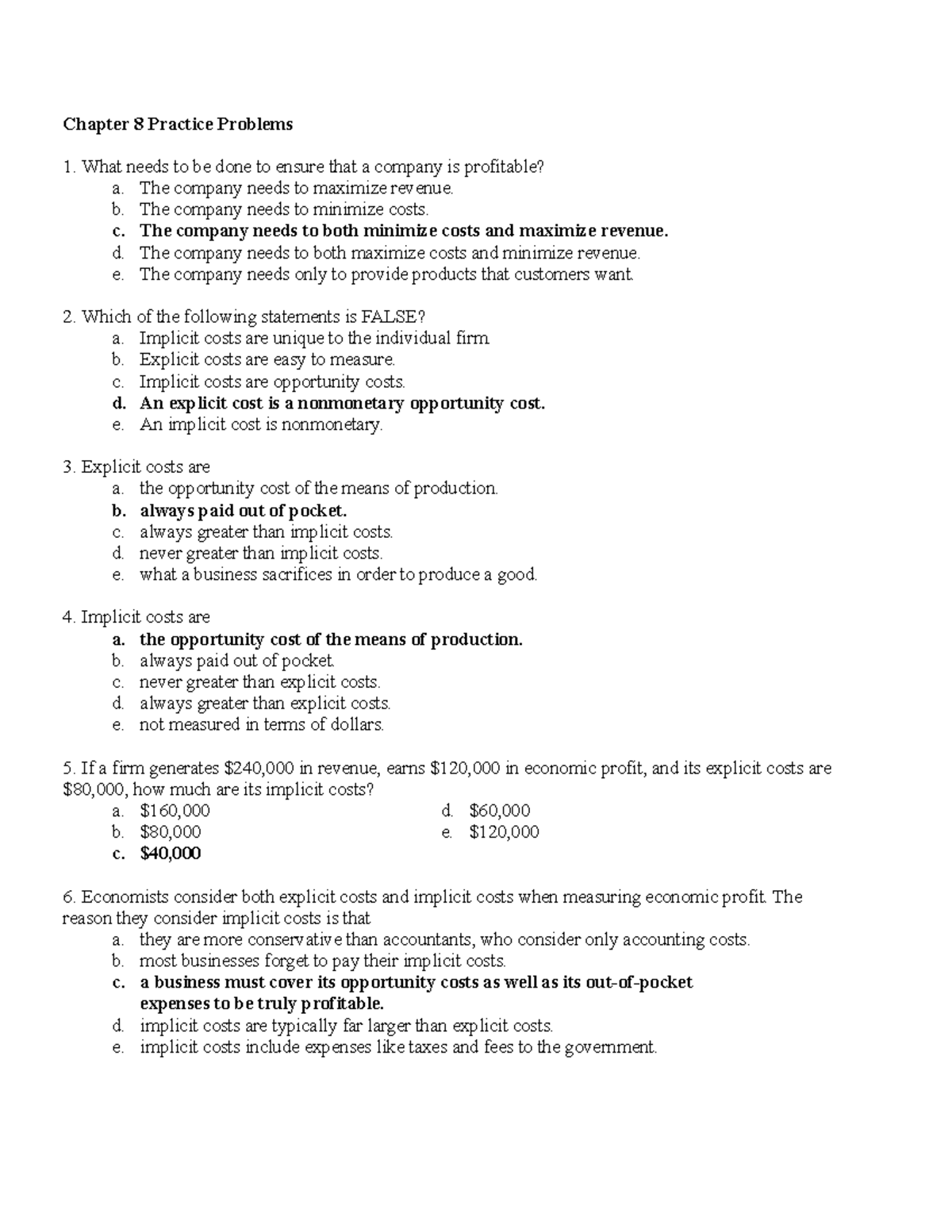 Microeconomic Chapter 8 Practice Problems & Answers - Chapter 8 ...