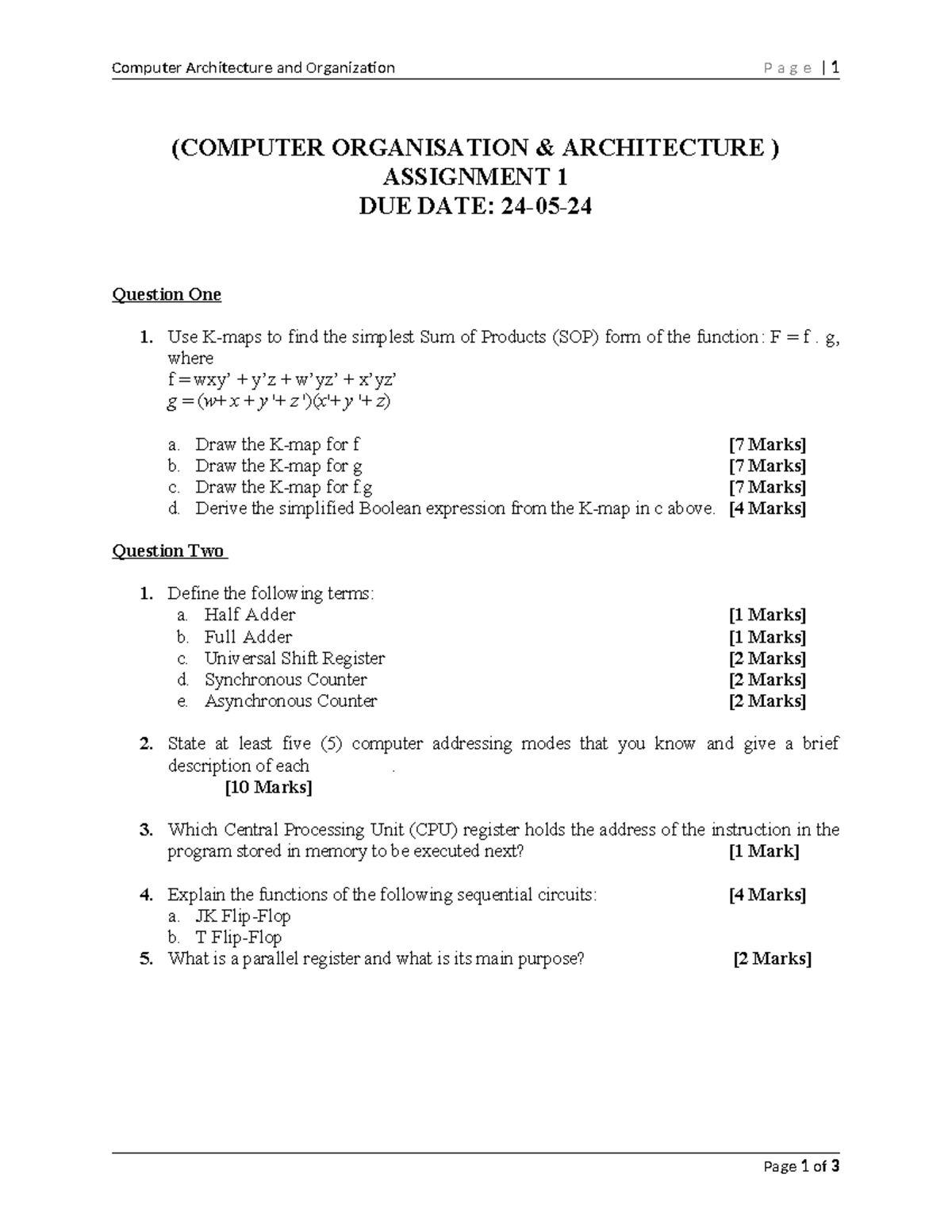 Computer Archtecture&organisation Assign-degree - Computer Architecture ...