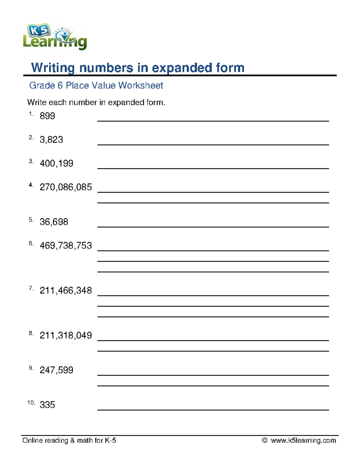 Grade 6 place value expanded form 9 digits - Online reading & math for ...