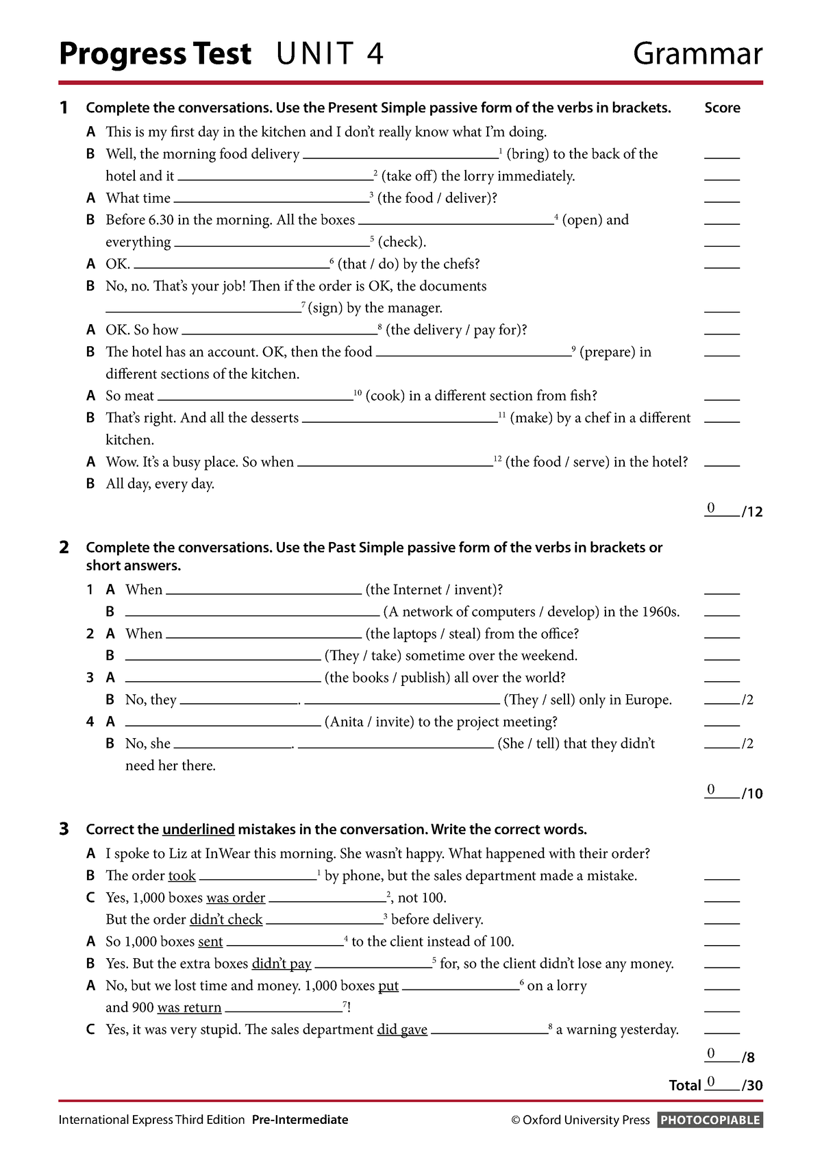 Iex 3e tests preint u4 - Progress Test U N IT 4 Grammar 1 Complete the ...