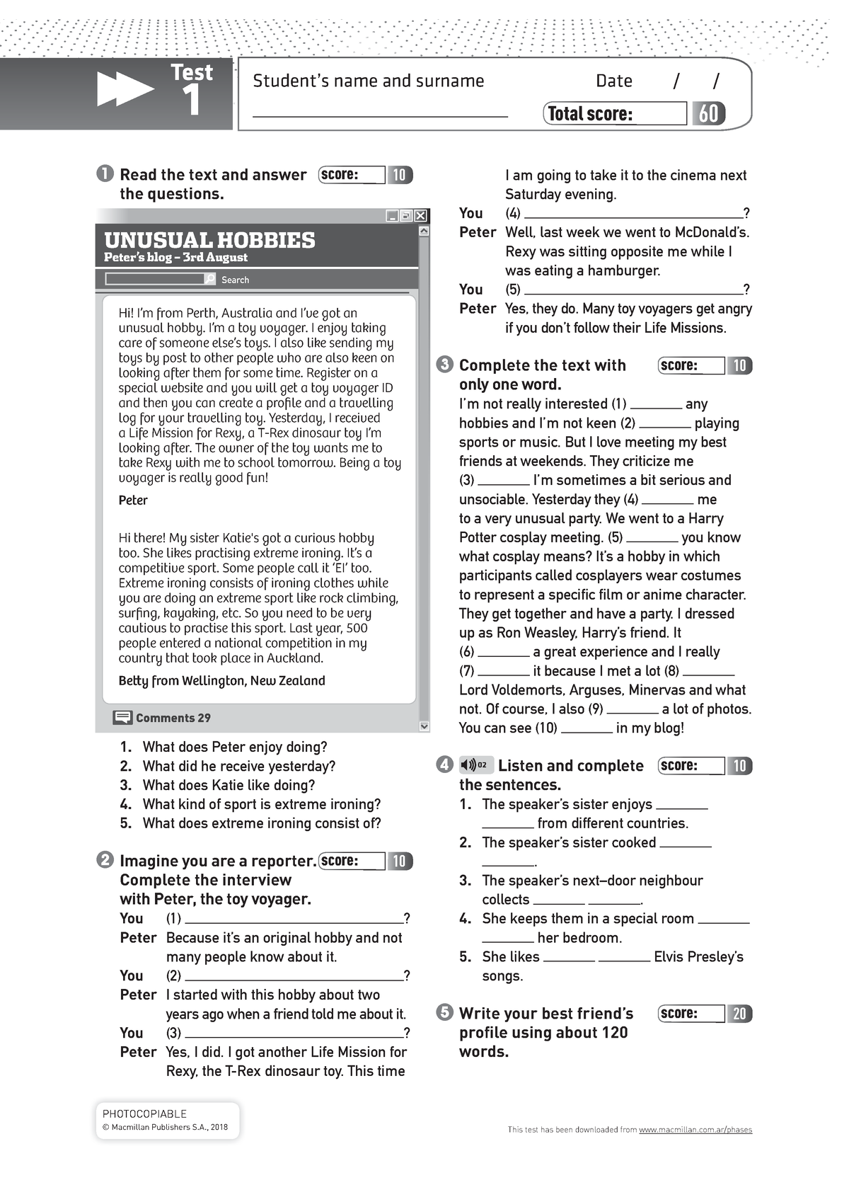 Phases 3 2nd ed Tests final - PHOTOCOPIABLE Student’s name and surname ...