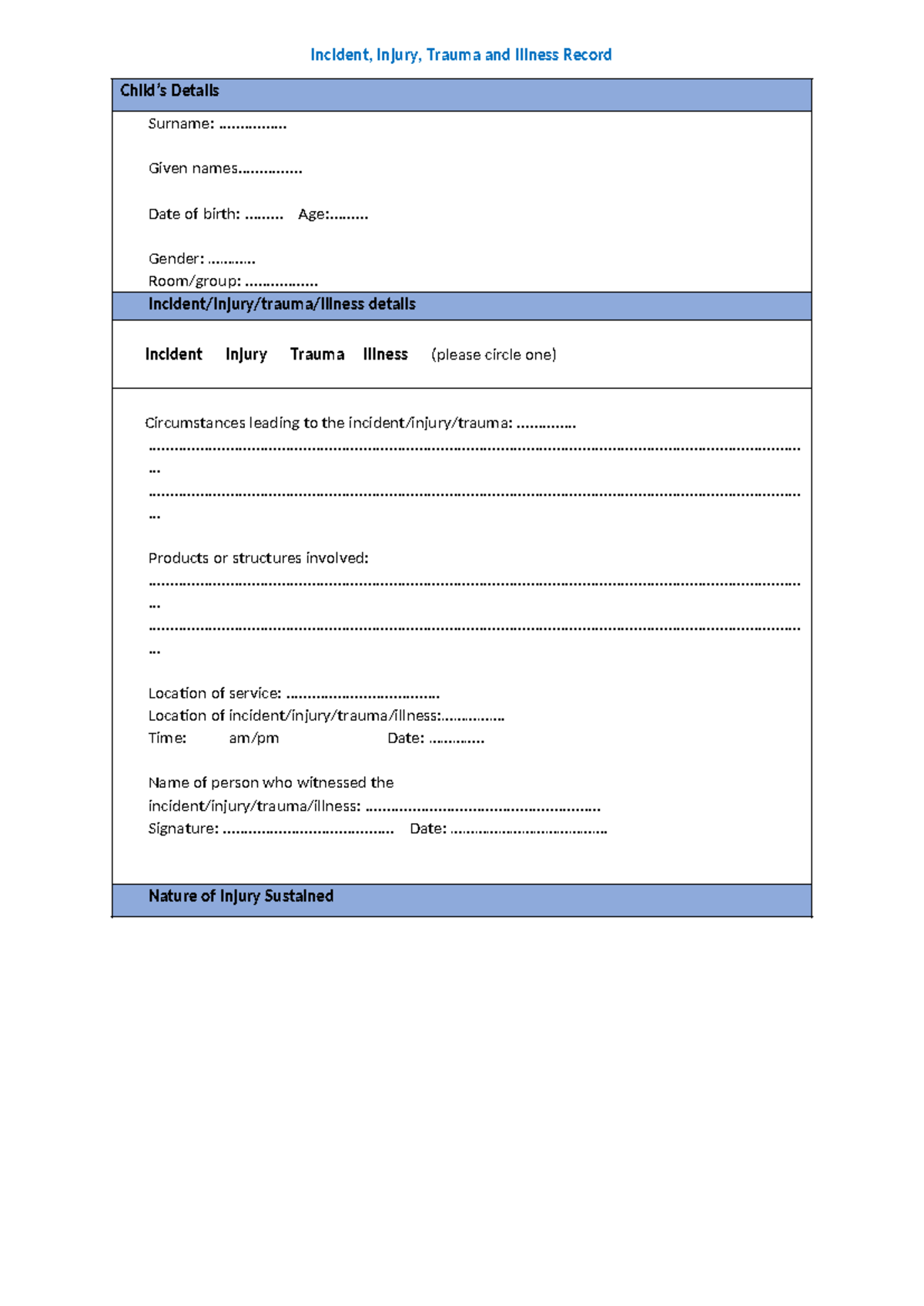 3. Chcece 031 Student Assessment Template-Incident, Injury, Trauma and ...