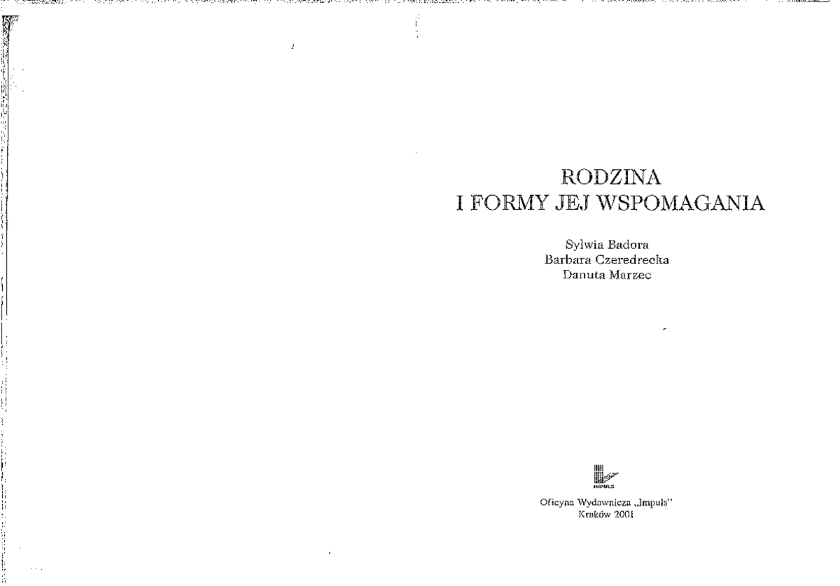 Rodzina I Formy Jej Wspomagania , Kraków 2001 - Pedagogika Rodziny ...