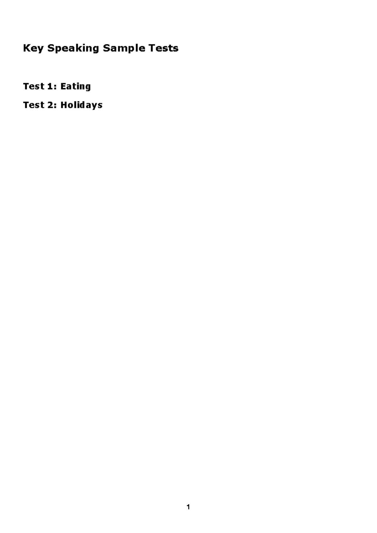 Juego speaking 2 - Key Speaking Sample Tests Test 1: Eating Test 2 ...