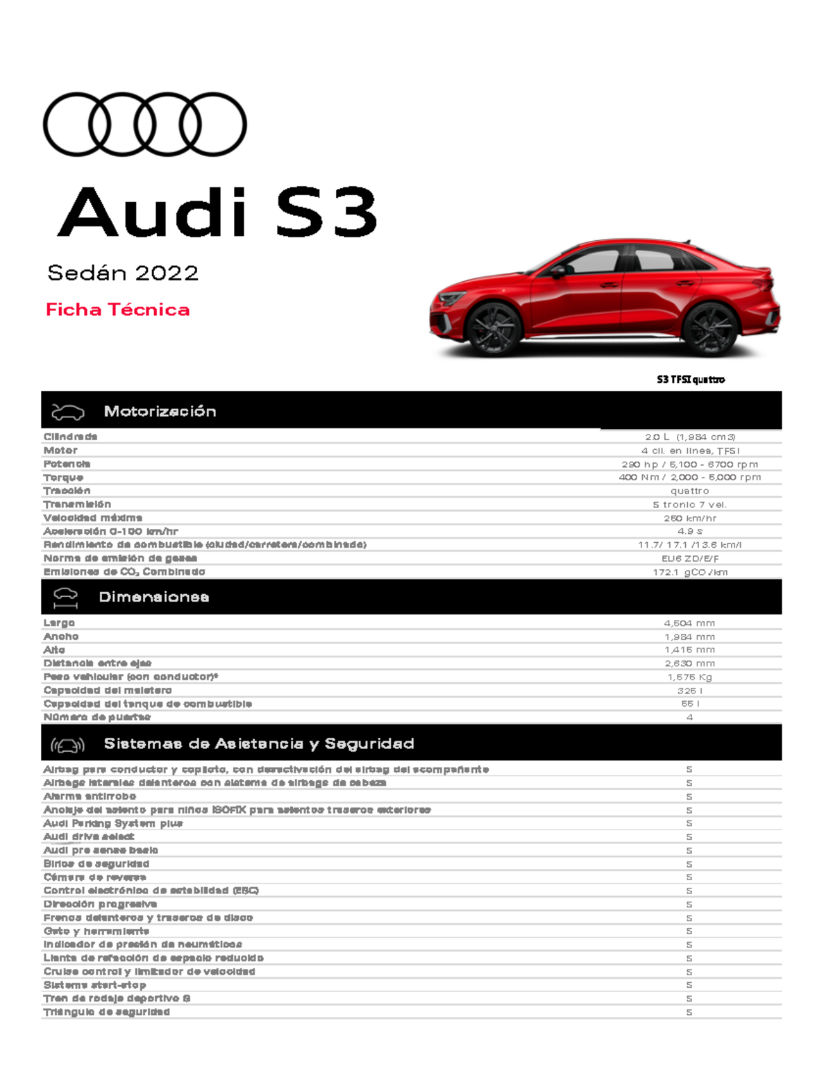 S3audi fichatecnica MY2022 Audi S Ficha Técnica S3 TFSI quattro