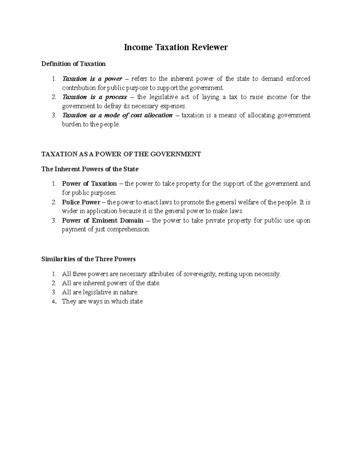 Taxation Reviewer Taxation Reviewer Definition of