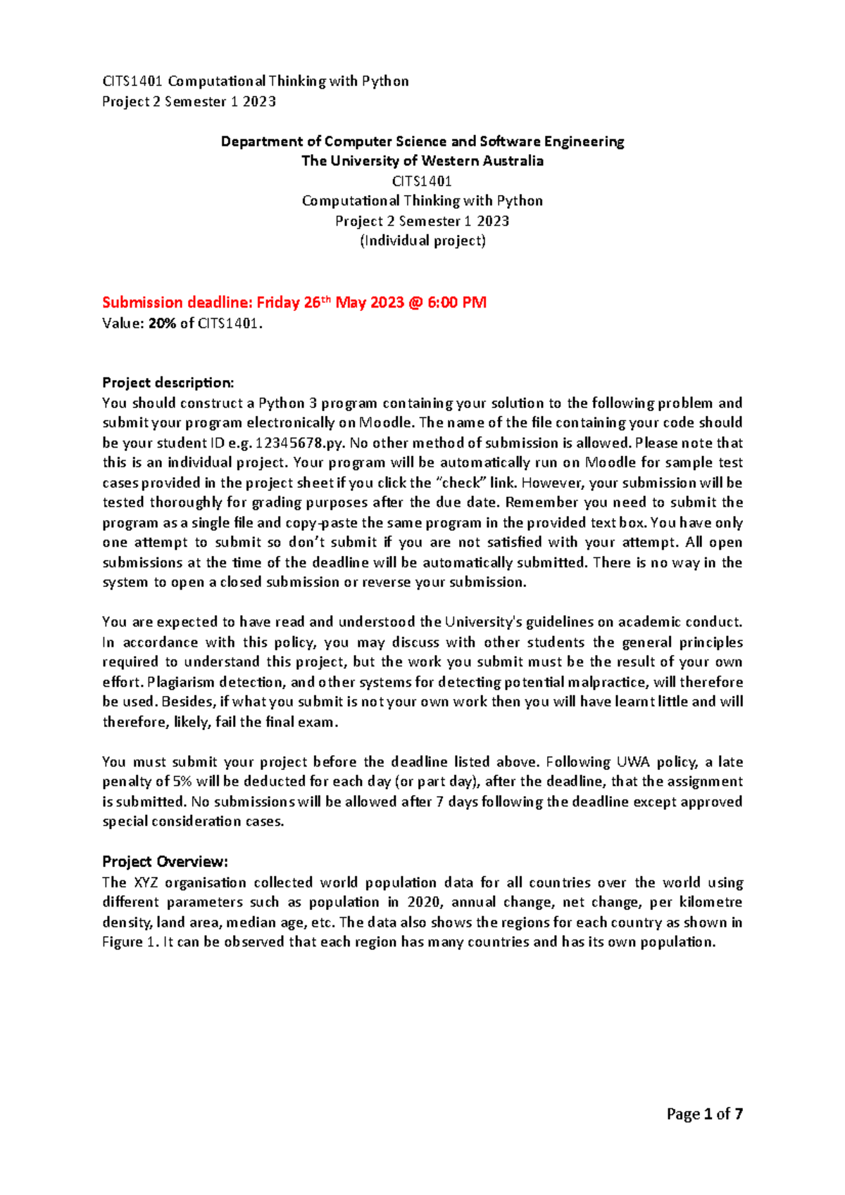 Task sheet - Project 2 - Project 2 Semester 1 2023 Department of ...