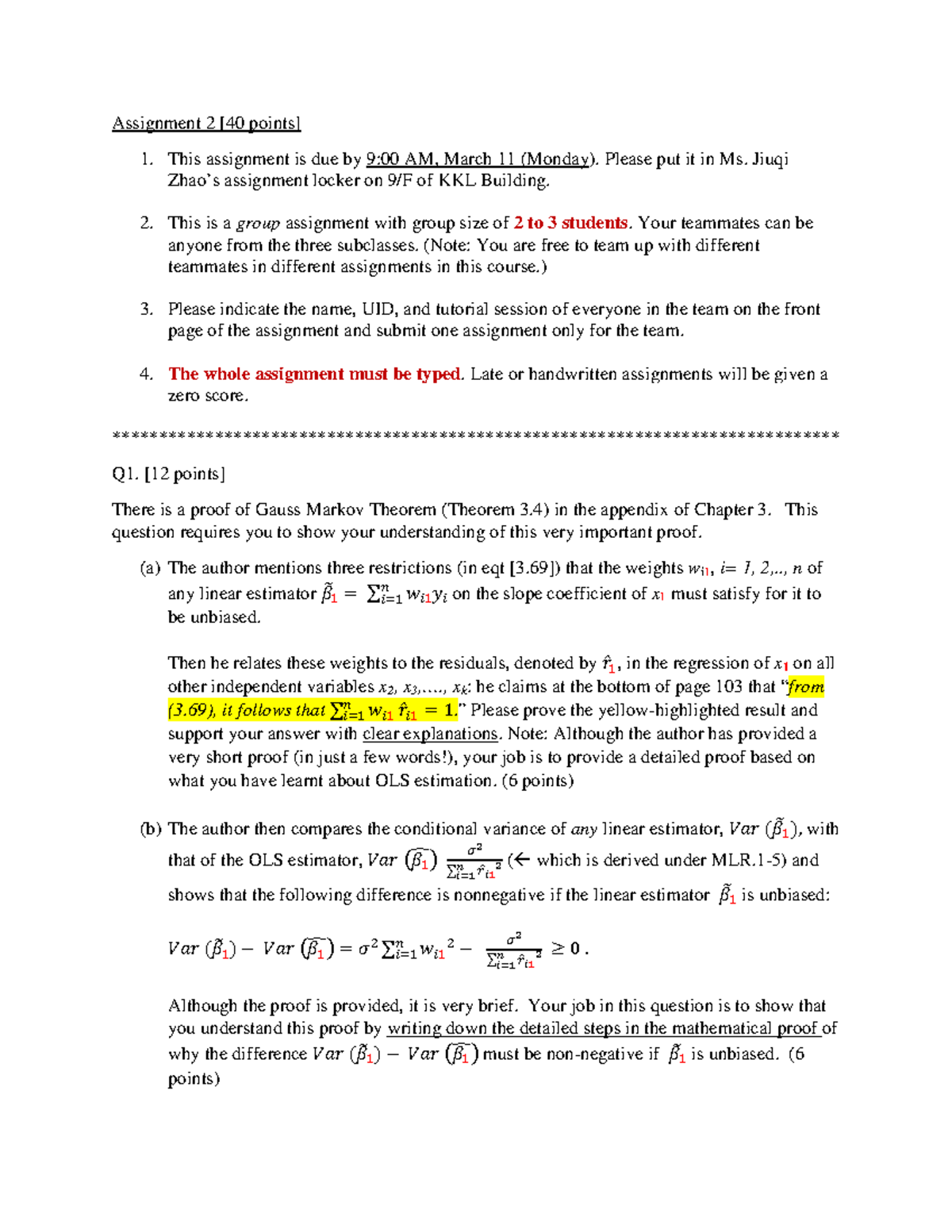 Assignment 2 - Please put it in Ms. Jiuqi Zhao’s assignment locker on 9 ...