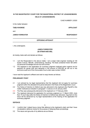 MC Request for Default Judgment Affidavit - IN THE REGIONAL COURT FOR ...