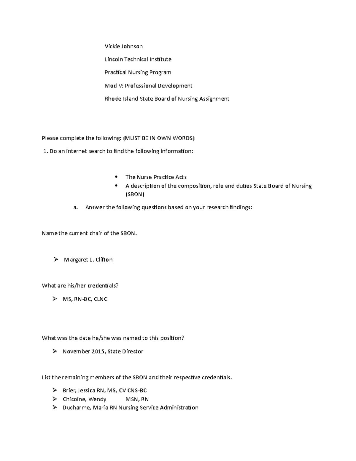 SBON Assignment Vickie Johnson - Vickie Johnson Lincoln Technical ...
