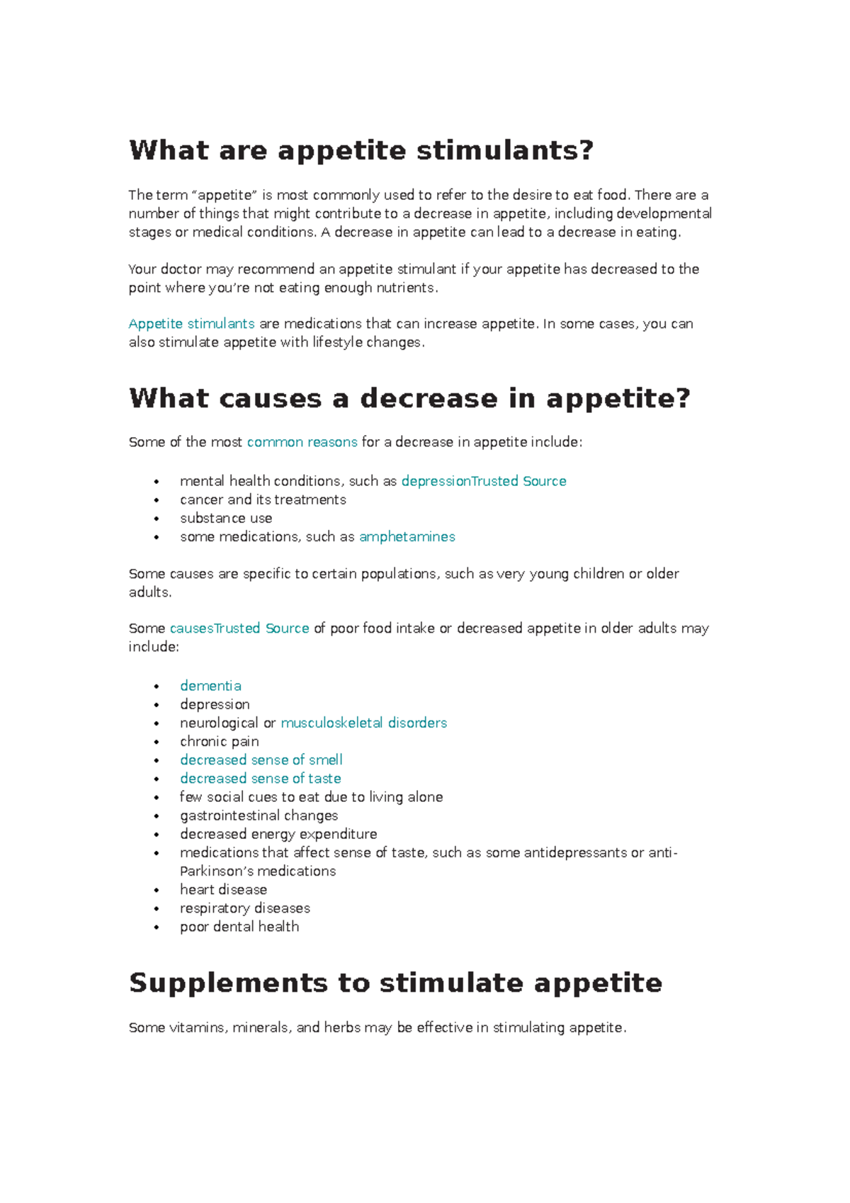 Assignment What are appetite stimulants? The term “appetite” is most