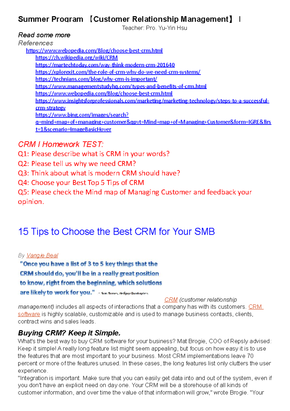 1 CRM Homework DR. Hsu - What's the best way to buy CRM software for ...