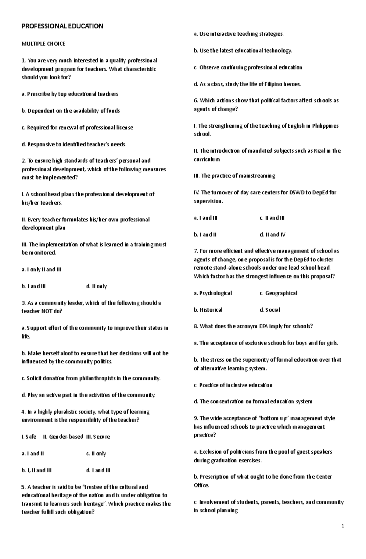 Professional Education edited - PROFESSIONAL EDUCATION MULTIPLE CHOICE ...