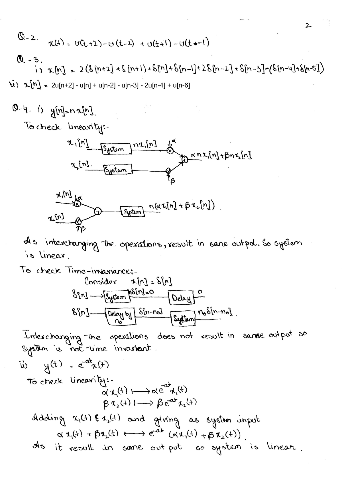 Assignment 1 - solution (partial) - Signals and systems - 2u[n+2] - u[n ...