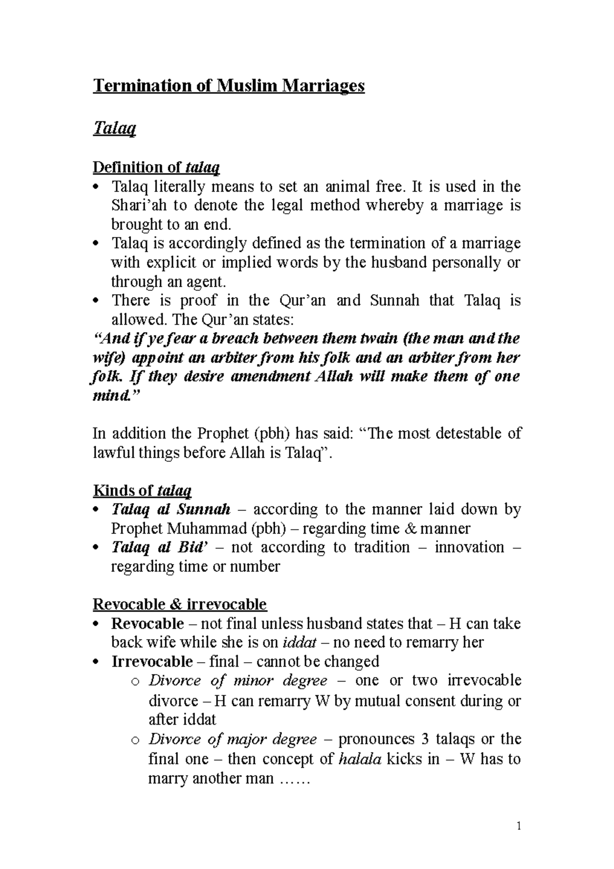 termination of muslim marriages - It is used in the to denote the legal ...