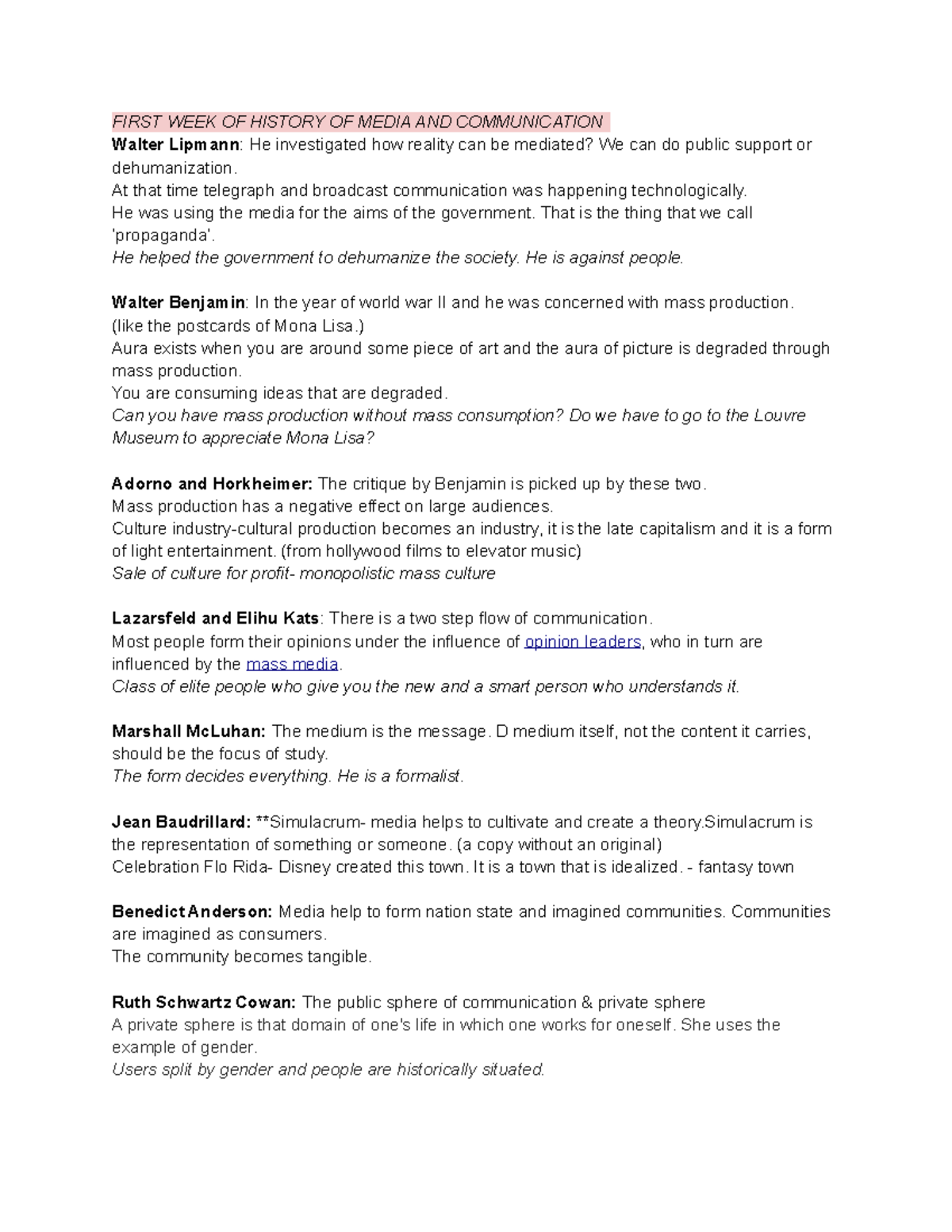 History of media exam review sheet FIRST WEEK OF HISTORY OF MEDIA AND