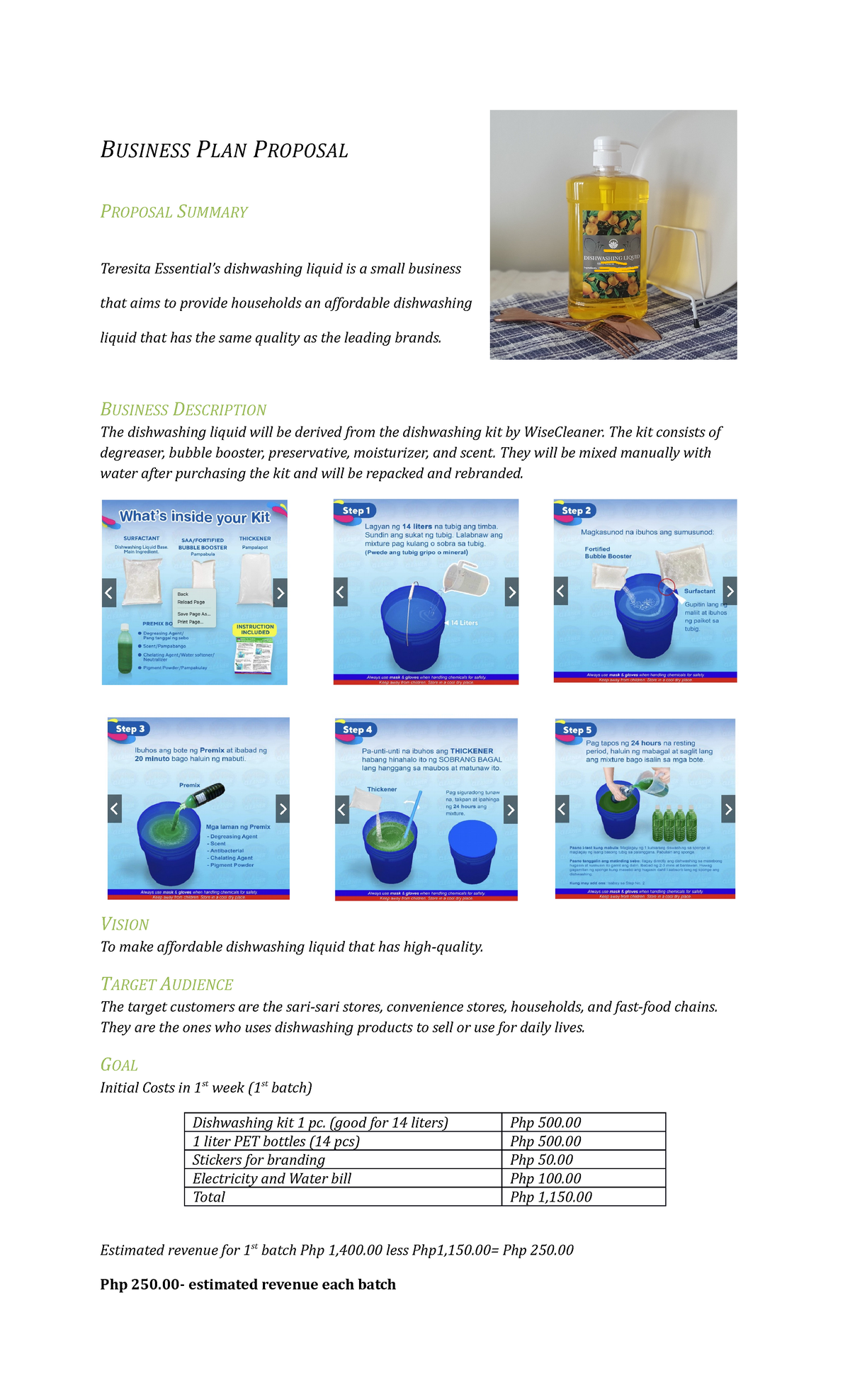 BusinessPlanProposal BUSINESS PLAN PROPOSAL PROPOSAL SUMMARY