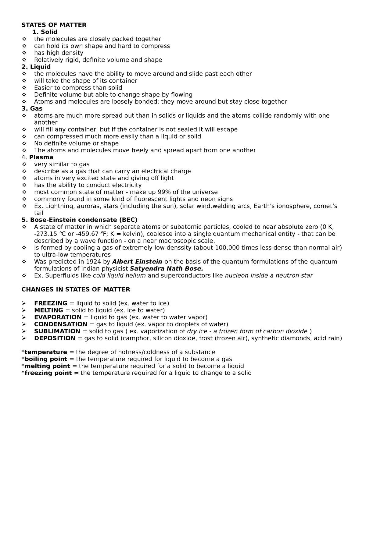 States OF Matter - notes - STATES OF MATTER Solid the molecules are ...