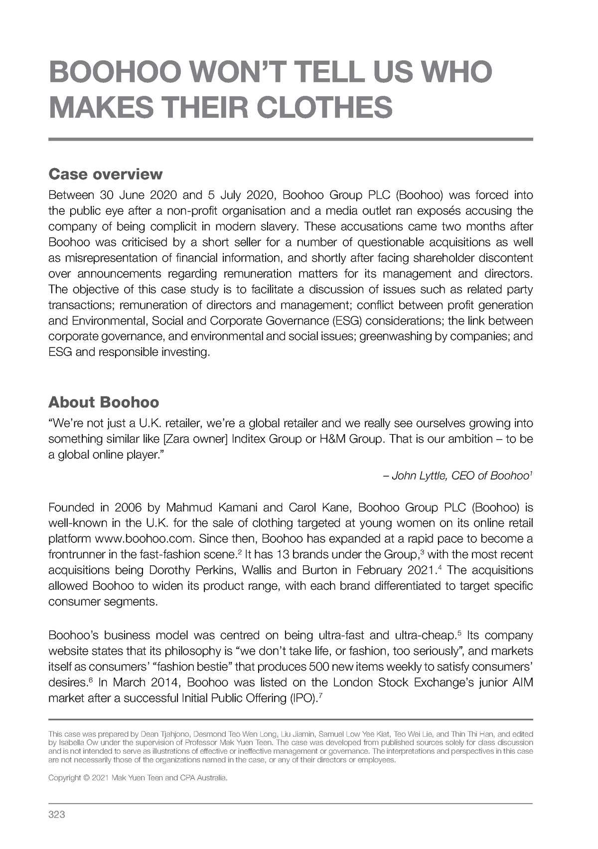 Boohoo case study BMG5103 - BOOHOO WON’T TELL US WHO MAKES THEIR CLOTHES Case overview Between 