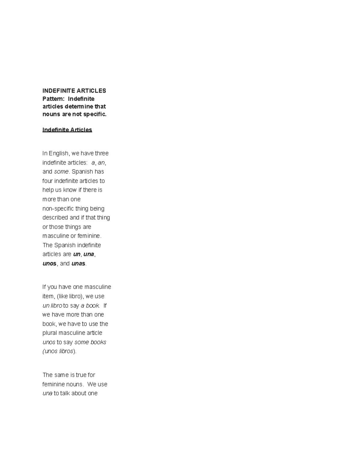 Grammar Explanation Indefinite Articles - INDEFINITE ARTICLES Pattern ...