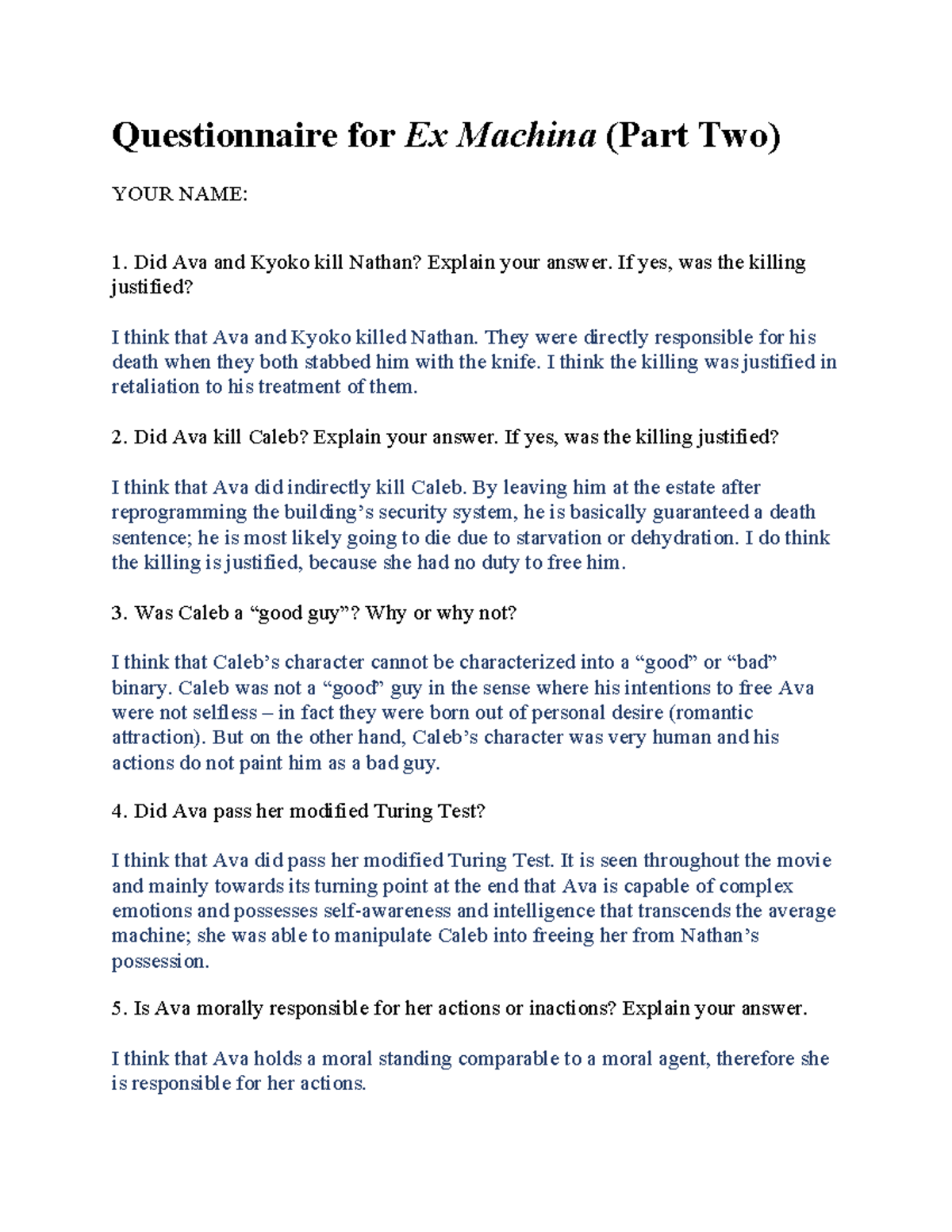 Questionnaire for Ex Machina, Part Two - Did Ava and Kyoko kill Nathan ...