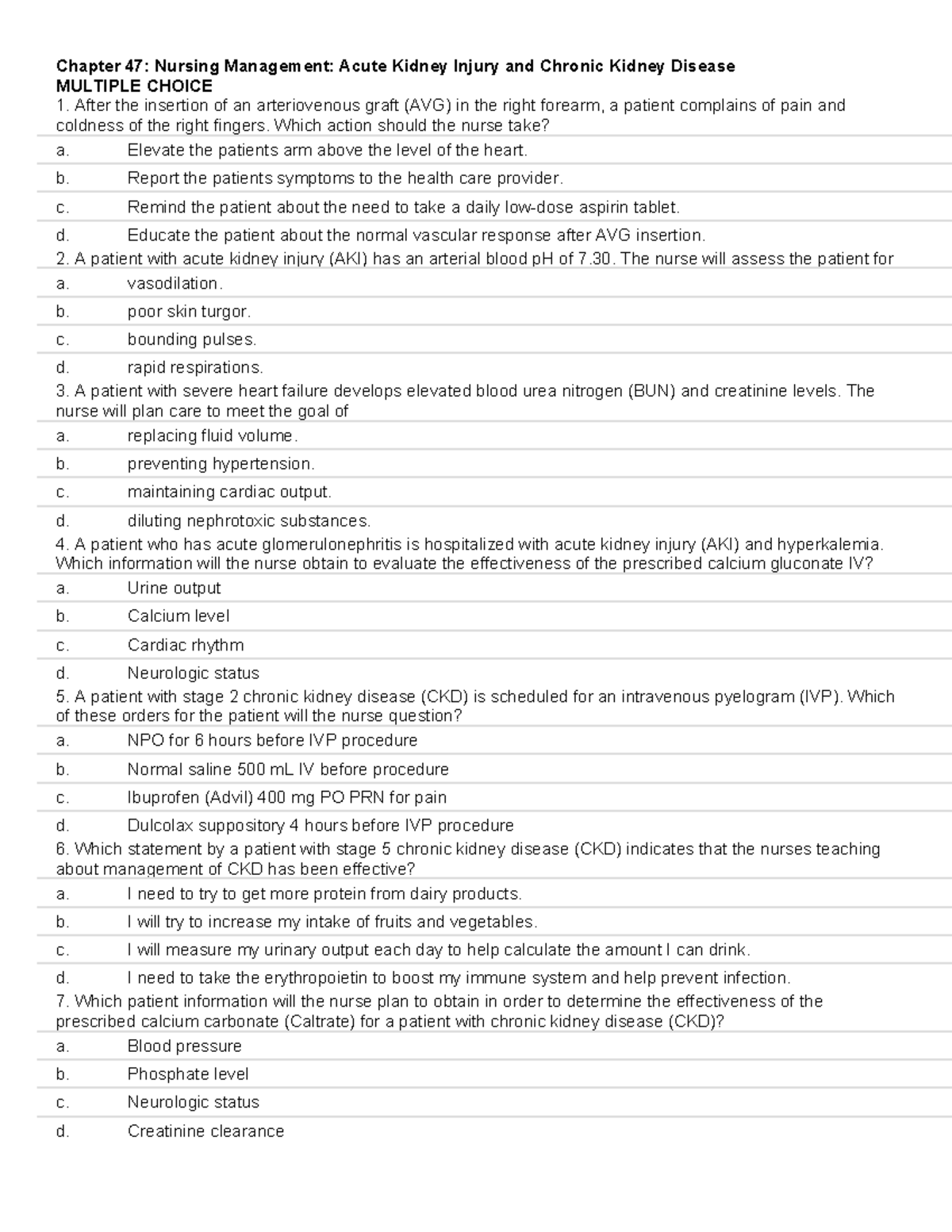 Acute And Chronic Kidney Disease Practice Quiz - Chapter 47: Nursing ...