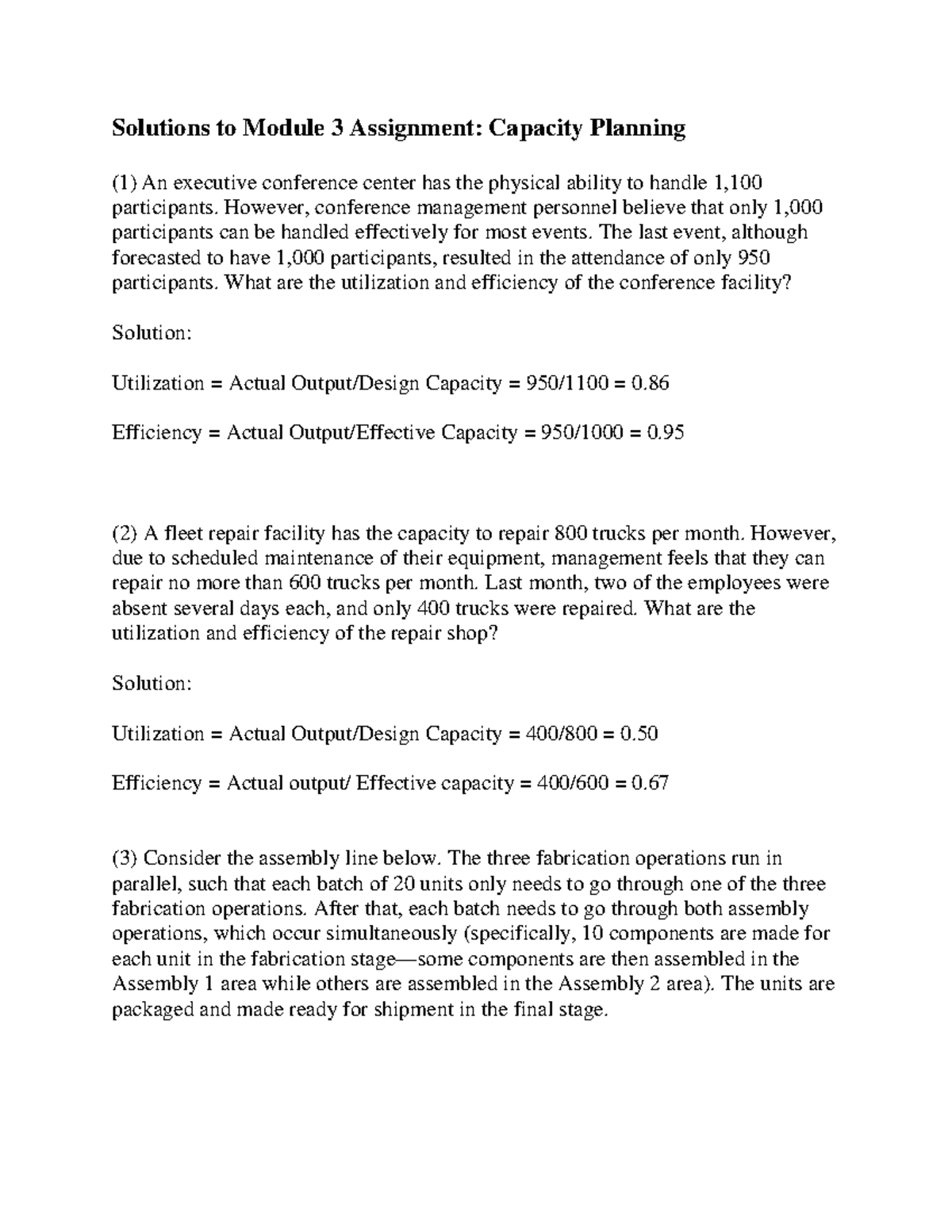 Solutions to Module 3 Assignment: Capacity Planning - Studocu
