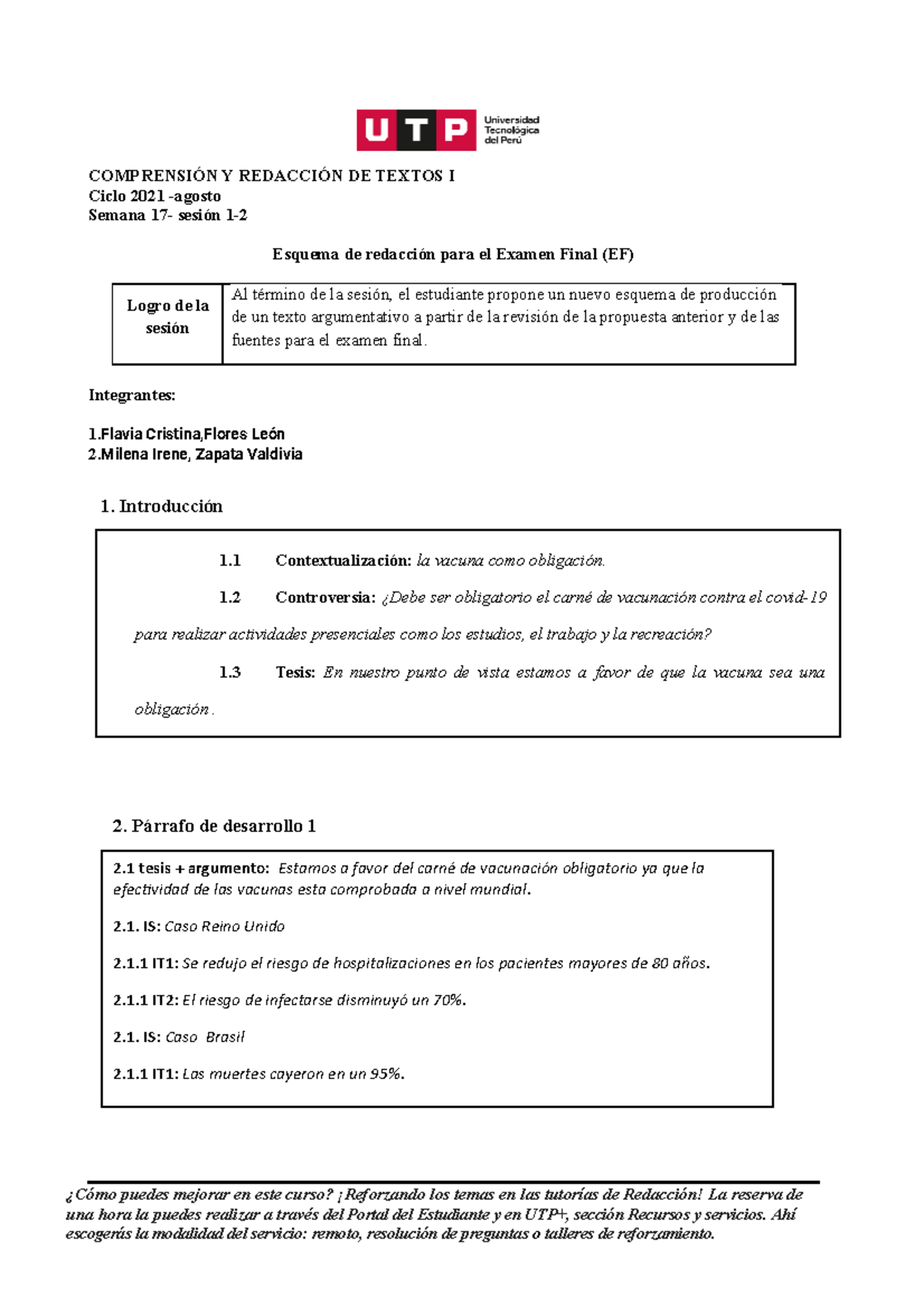 S17.s1 S2 Esquema Para EF - COMPRENSIÓN Y REDACCIÓN DE TEXTOS I Ciclo ...