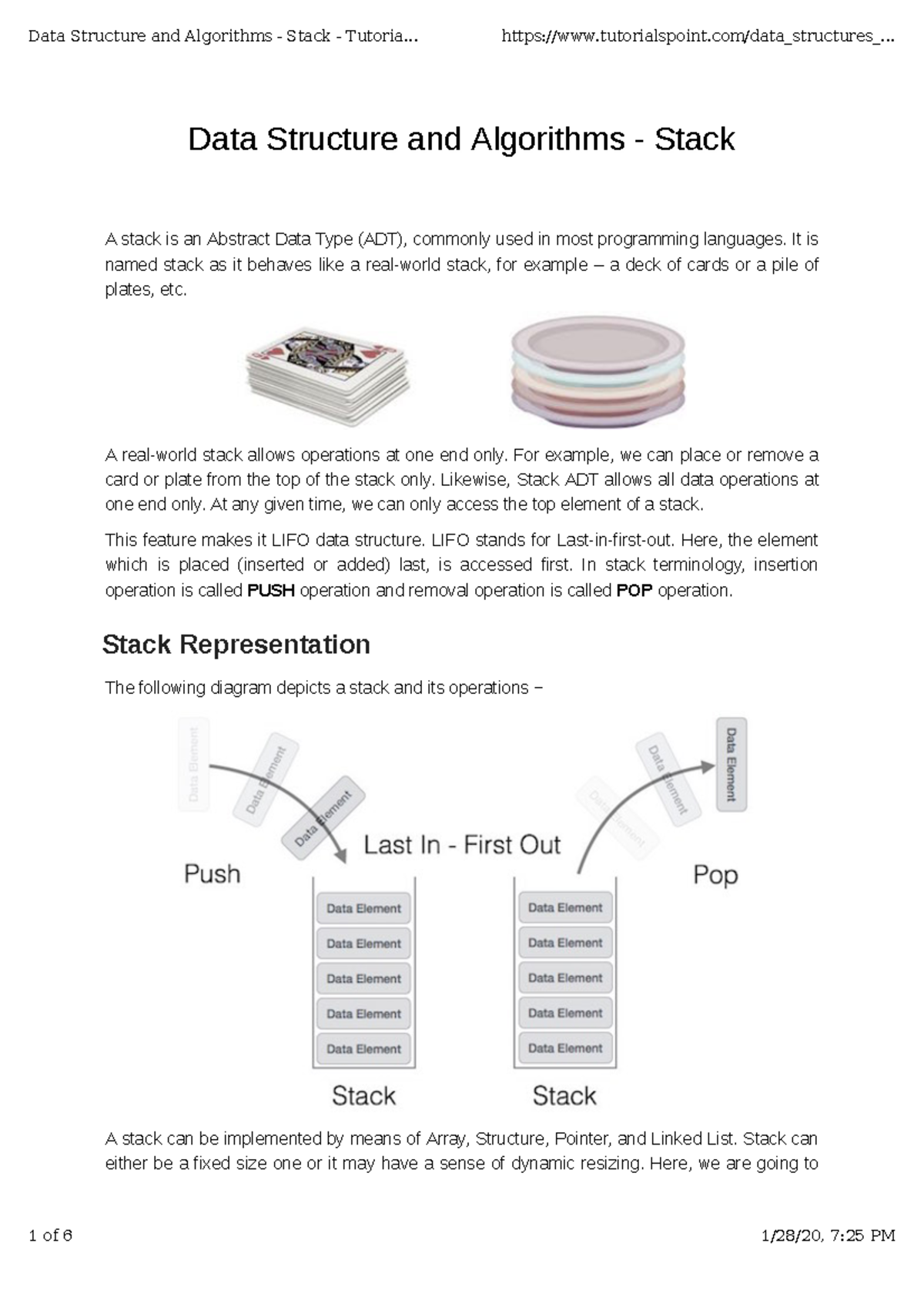 DSA Stack - Data Structure and Algorithms - Stack A stack is an ...