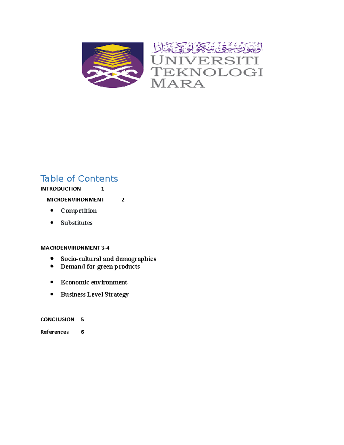 Assignment Marketing Copy Table Of Contents Introduction Microenvironment Competition Studocu