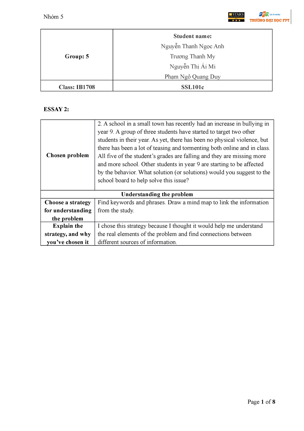 Nhóm 5 - IB1705 - Essay(2,3,4) - SSL101c - Group: 5 Student Name ...