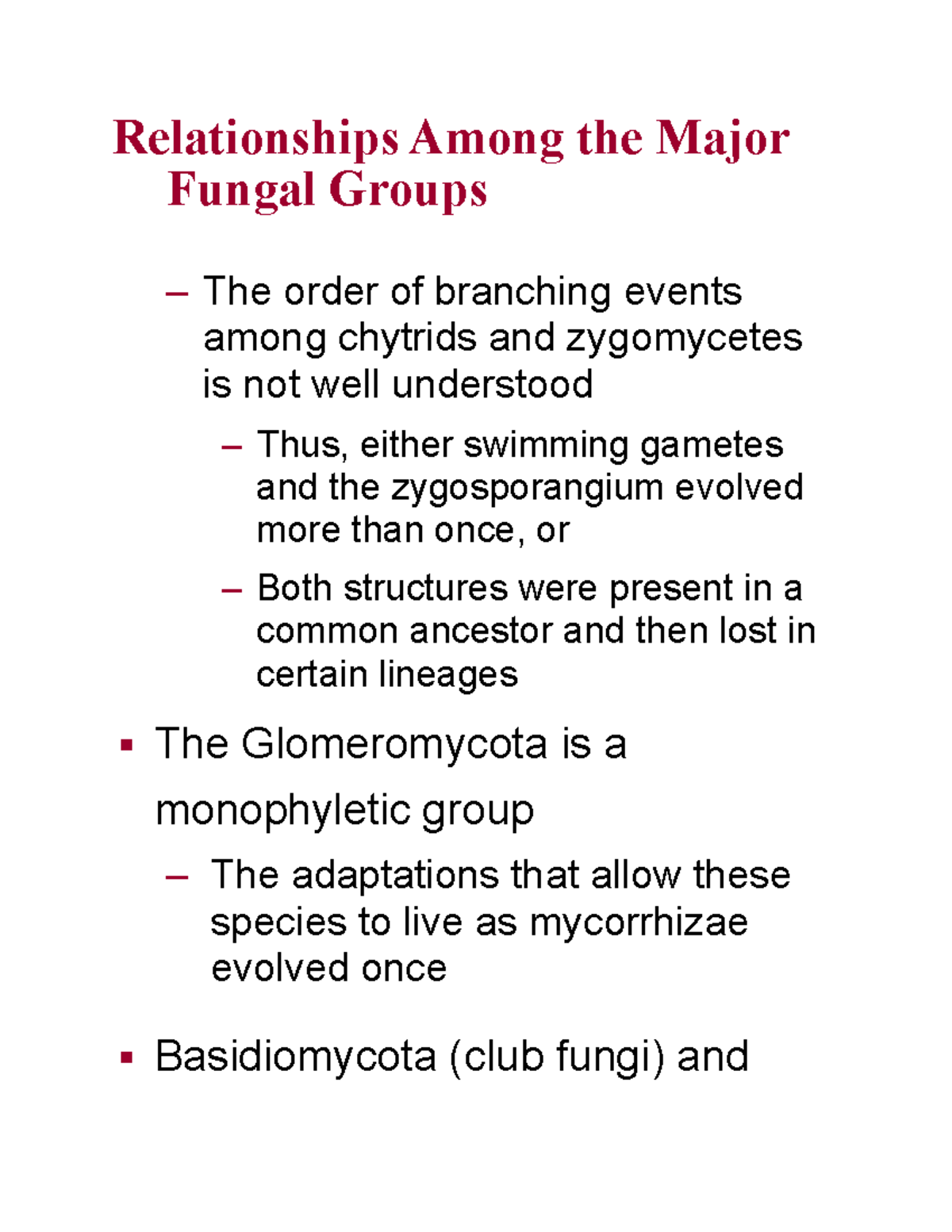 Biol 113 Notes - Relationships Among The Major Fungal Groups – The ...