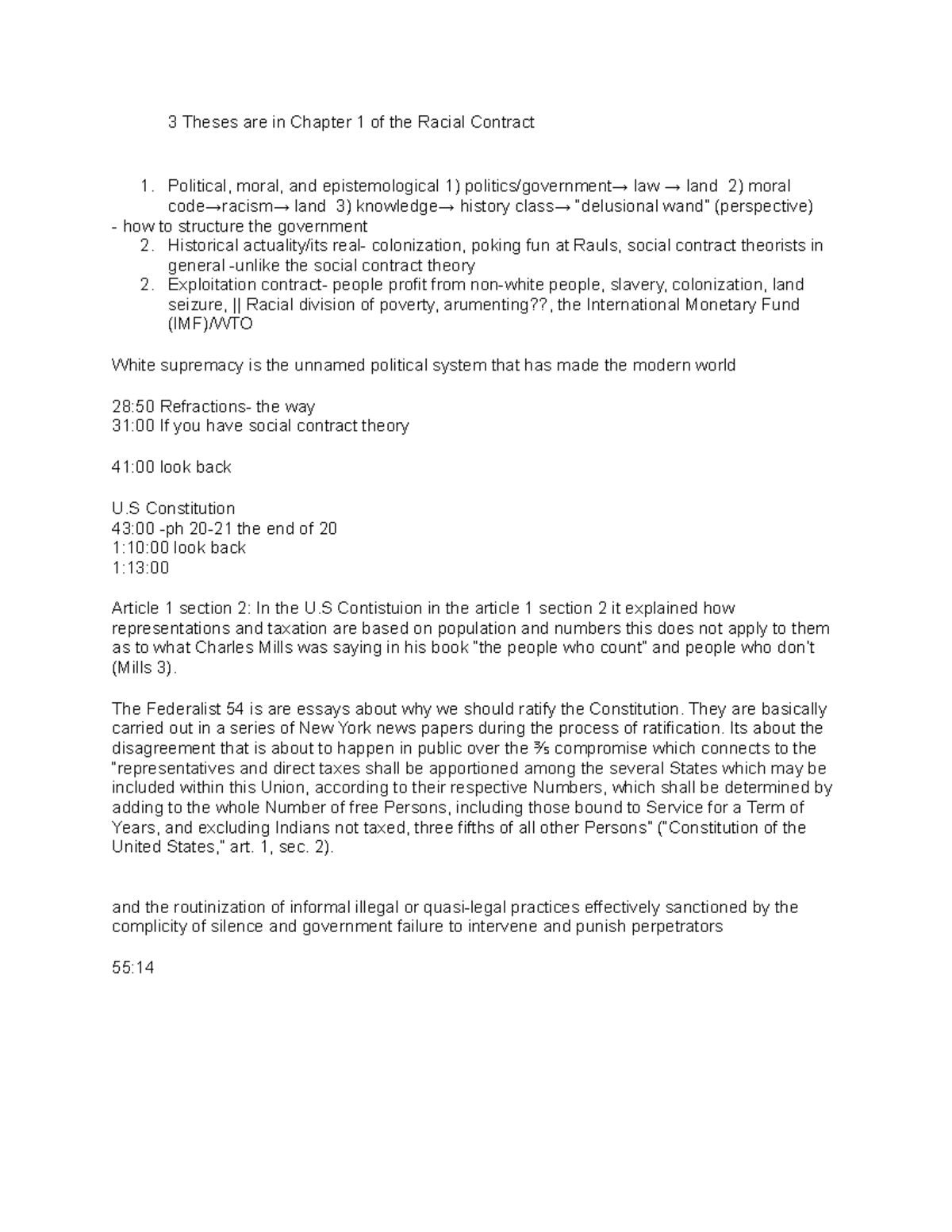 LSP 120 notes 8 - 3 Theses are in Chapter 1 of the Racial Contract ...